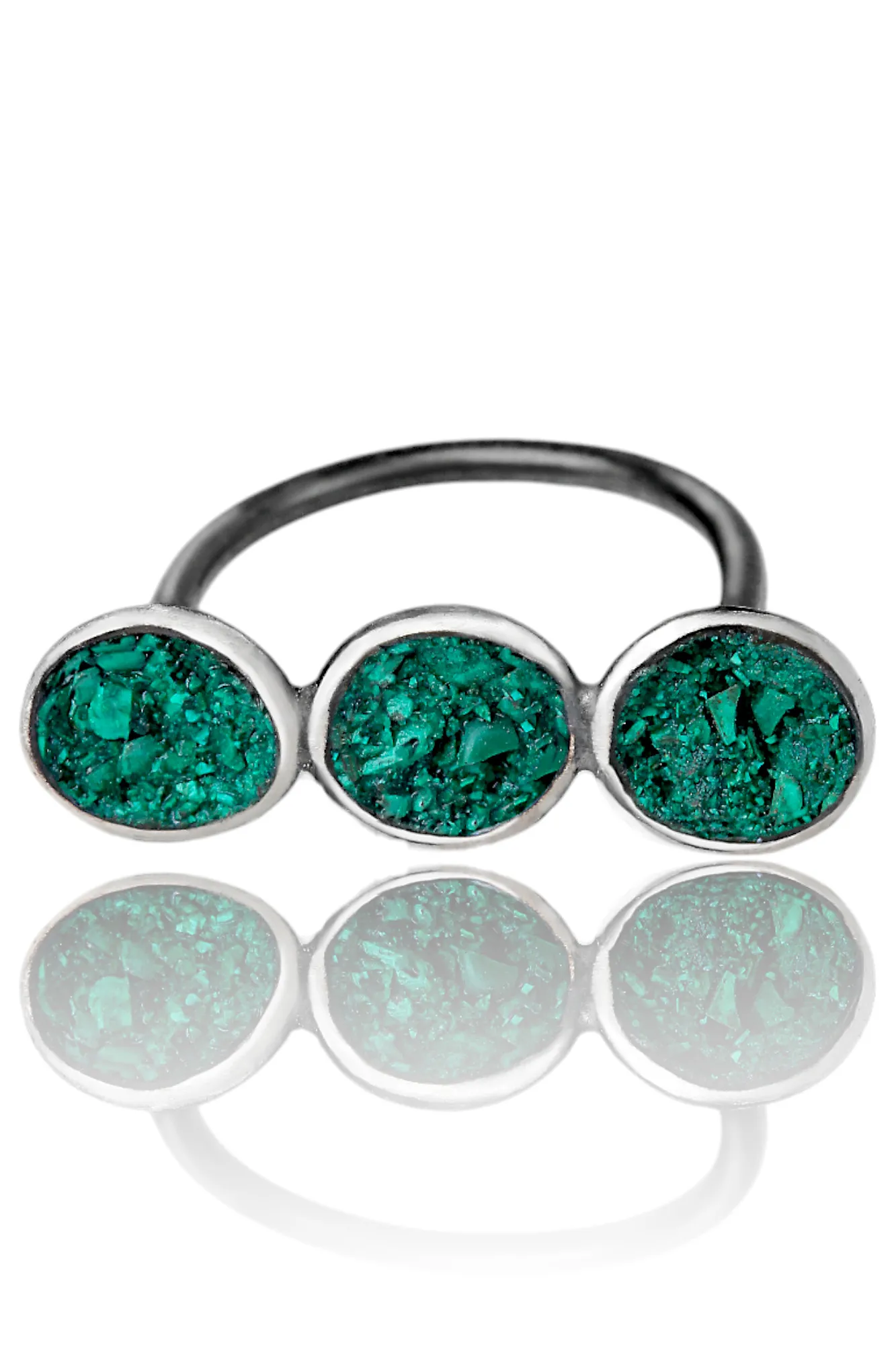 Handmade Jewellery | Malachite minimal handmade oxidized silver ring gallery 2