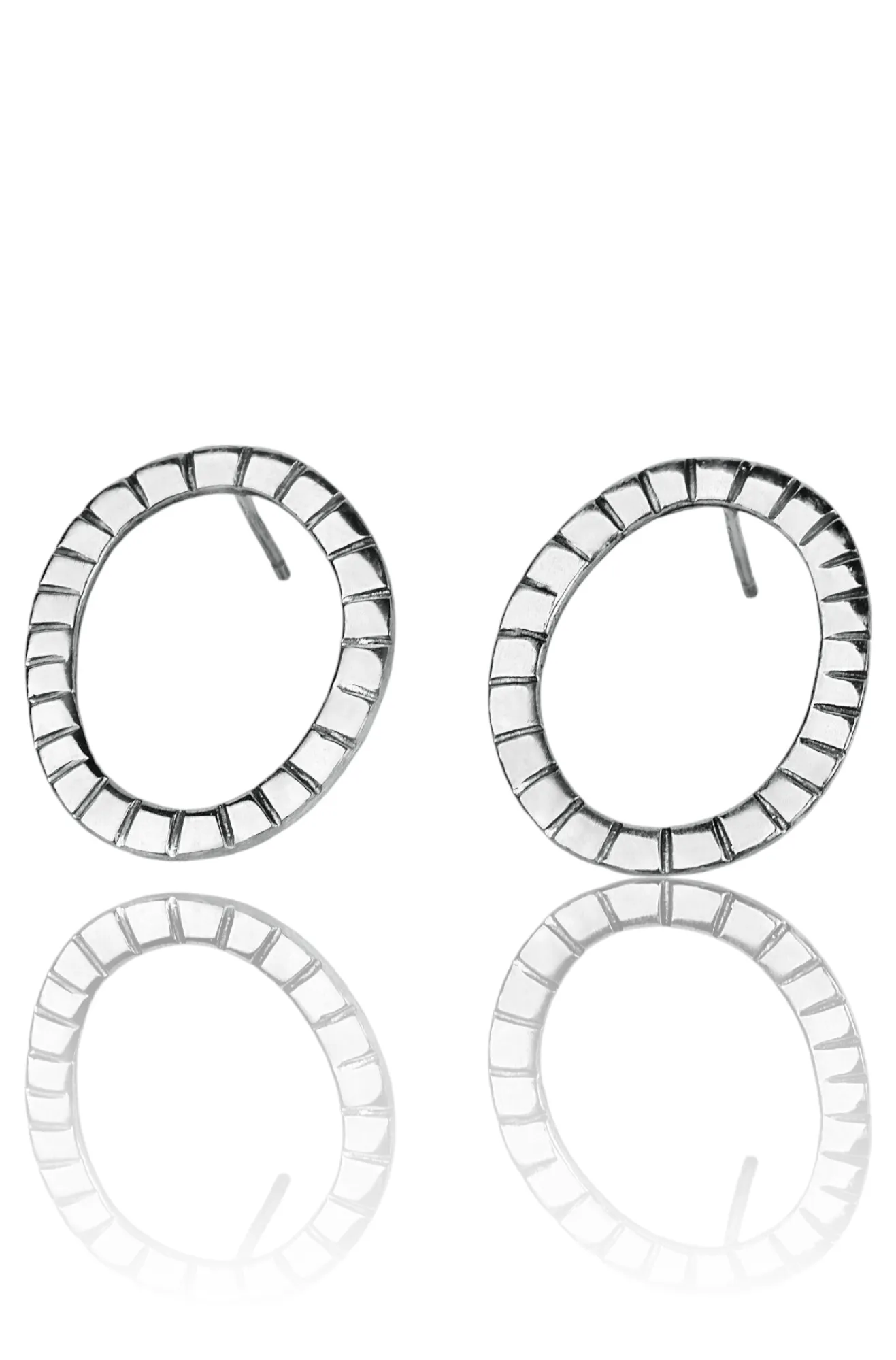 Handmade Jewellery | Oval handmade oxidized stud silver earrings main