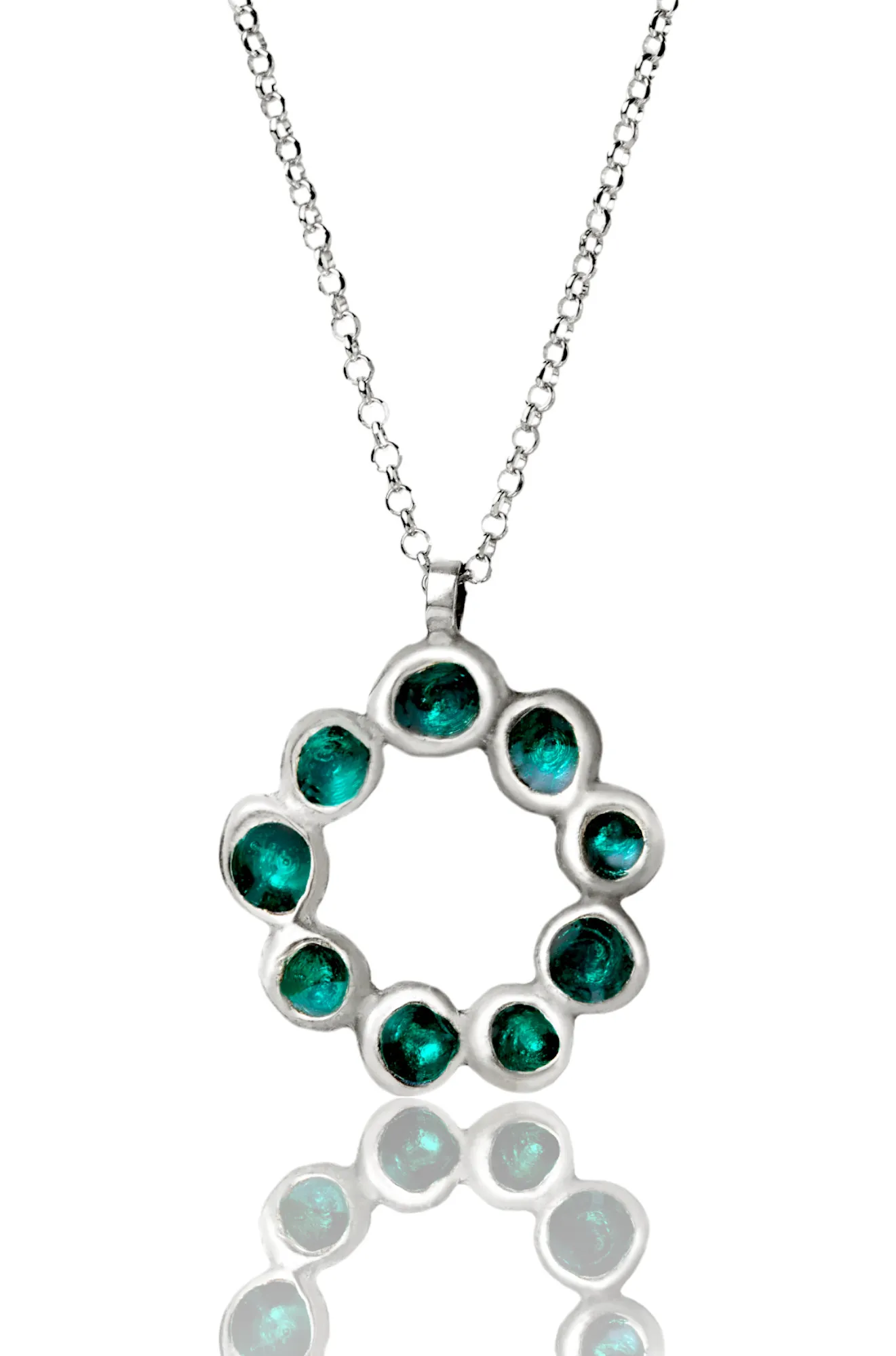 Handmade Jewellery | Wreath silver necklace with petrol blue enamel main