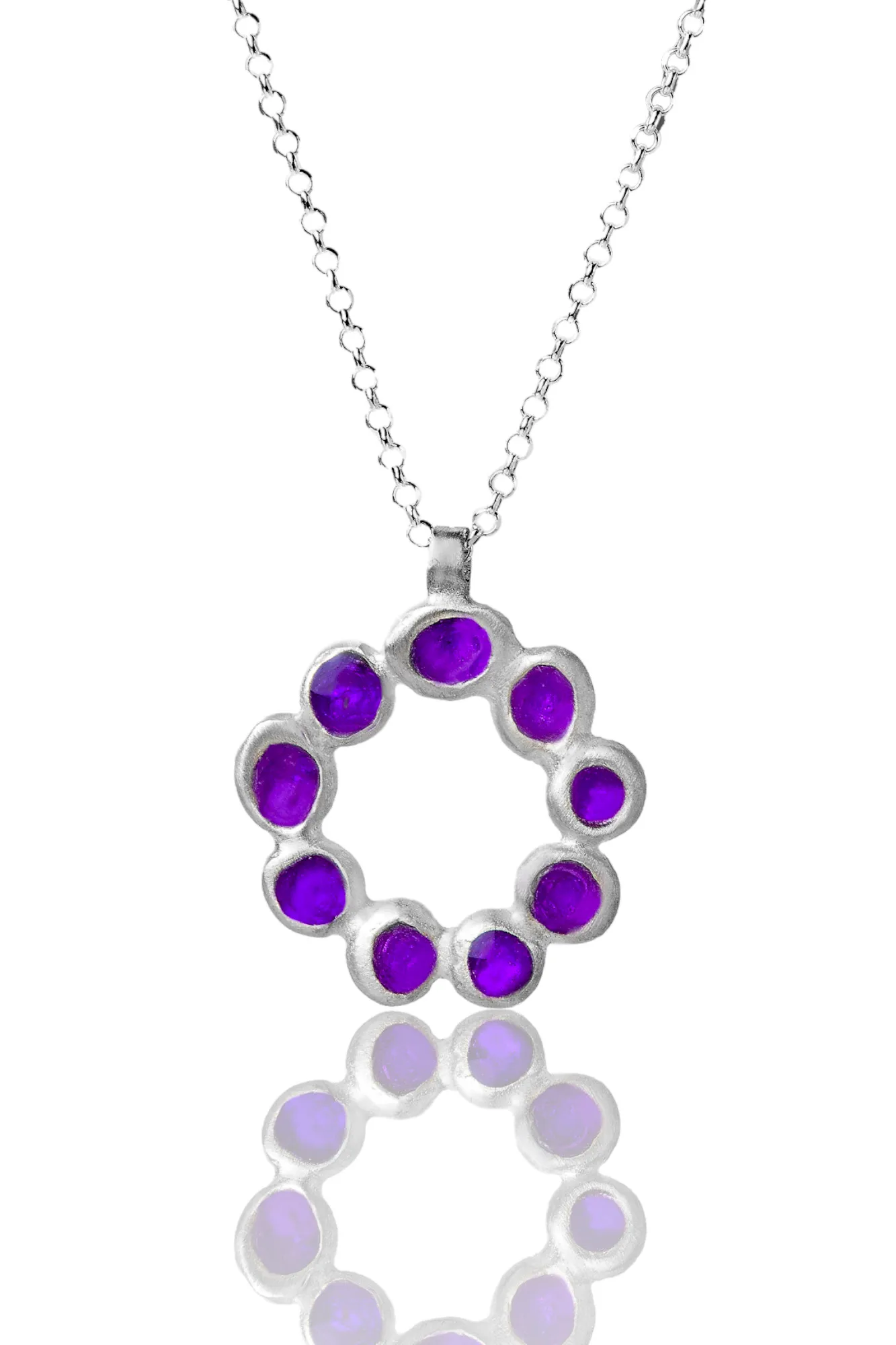 Handmade Jewellery | Wreath silver necklace with purple enamel main