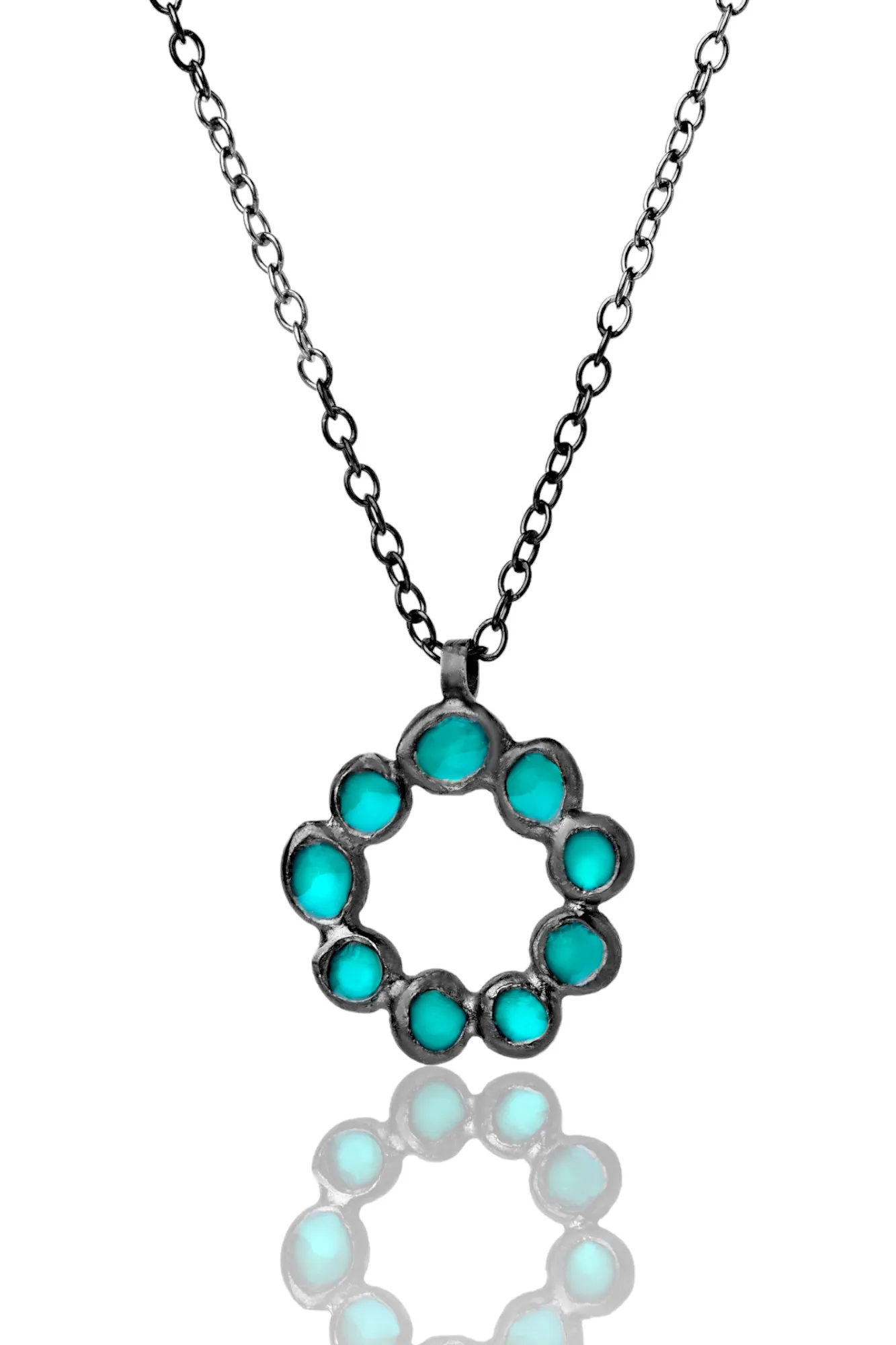 Handmade Jewellery | Wreath black plated silver necklace with turquoise enamel main