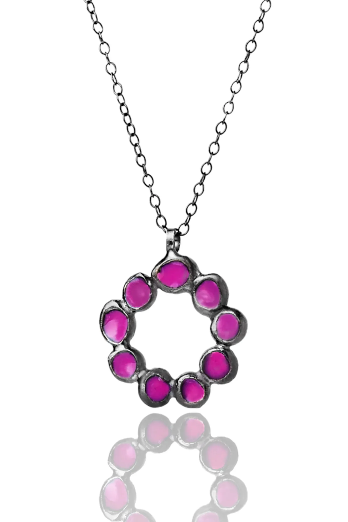 Handmade Jewellery | Wreath black plated silver necklace with lilac enamel main