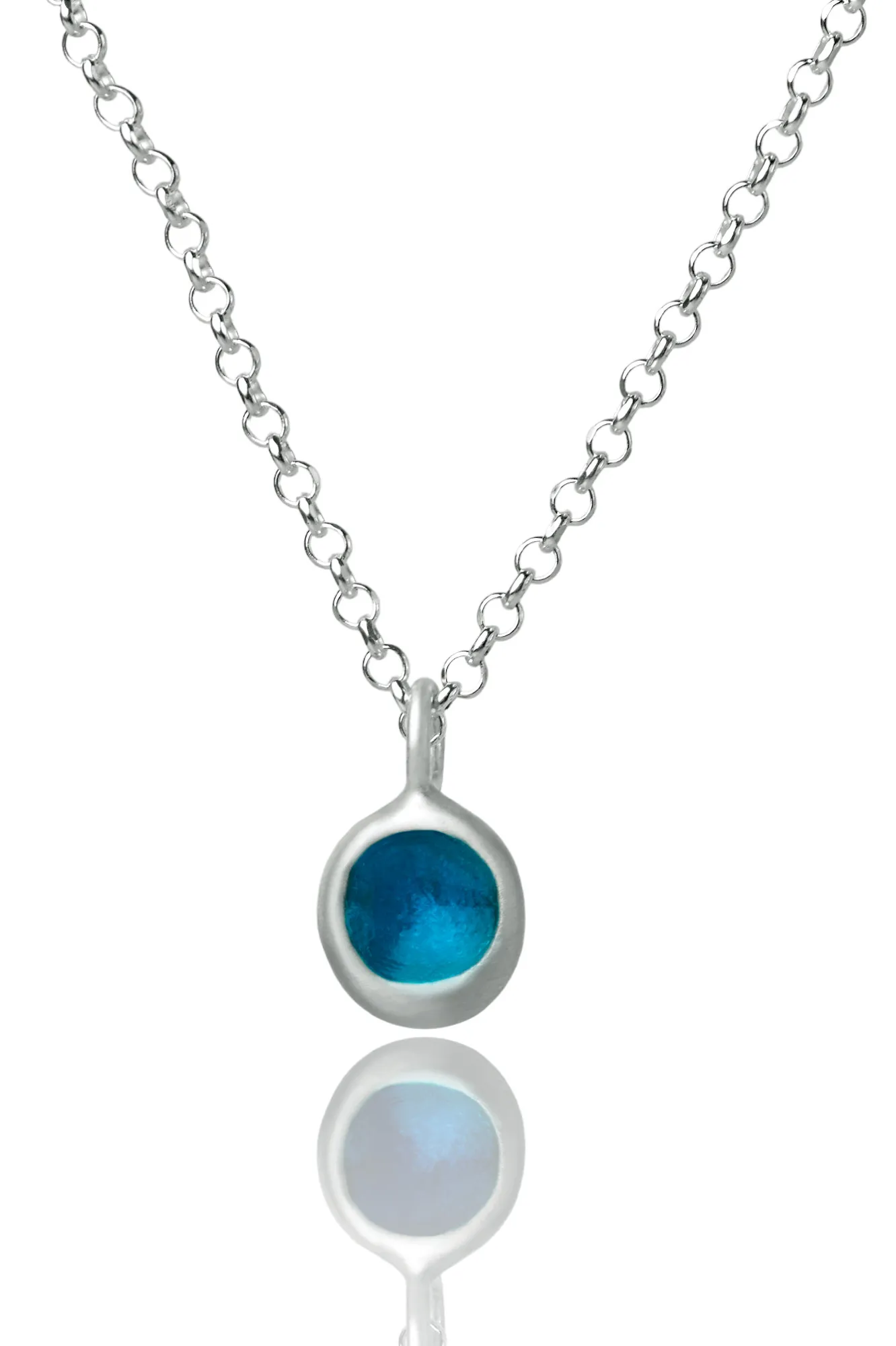 Minimal handmade silver necklace with blue enamel