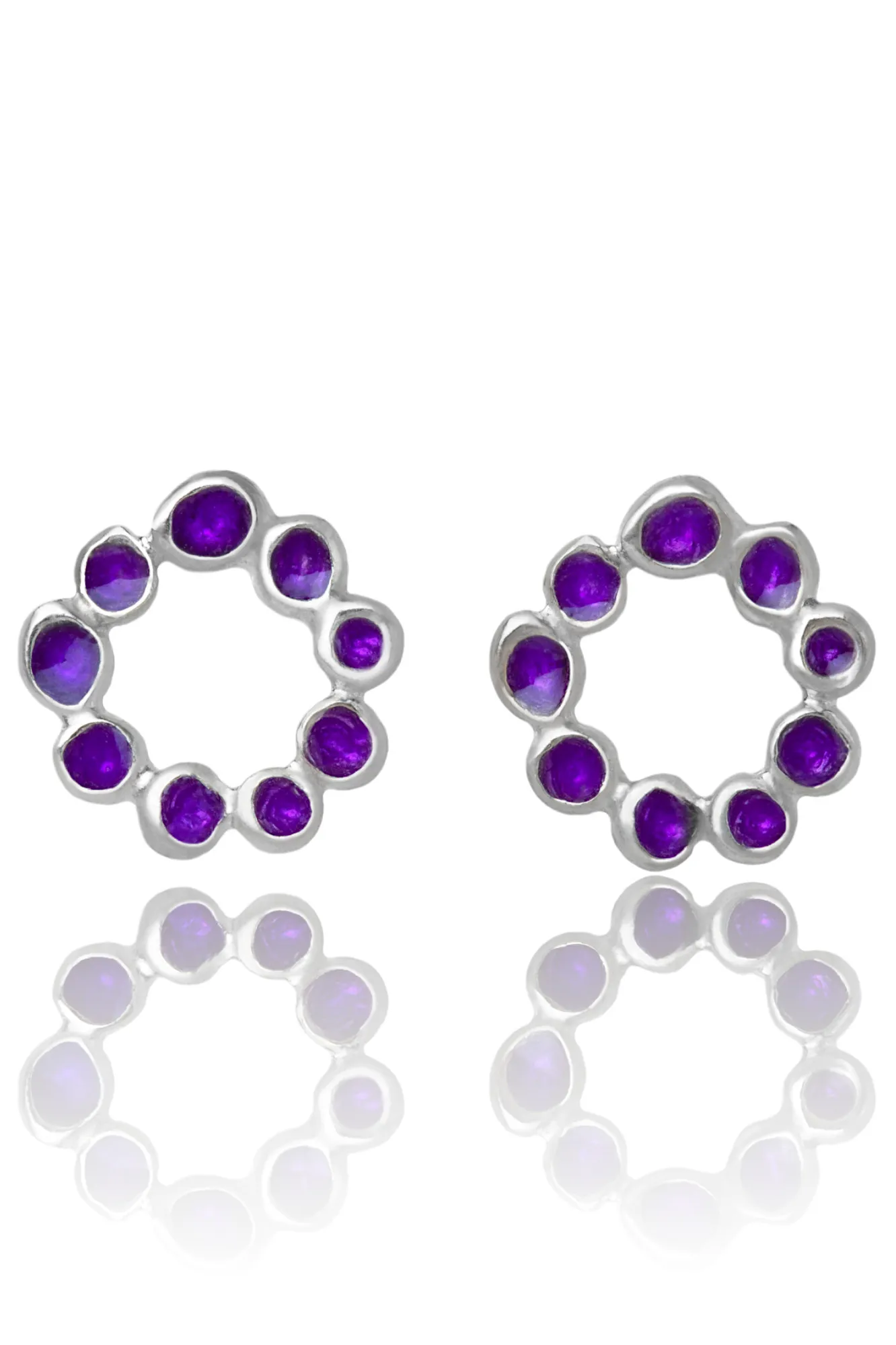 Handmade Jewellery | Wreath silver earrings with purple enamel main