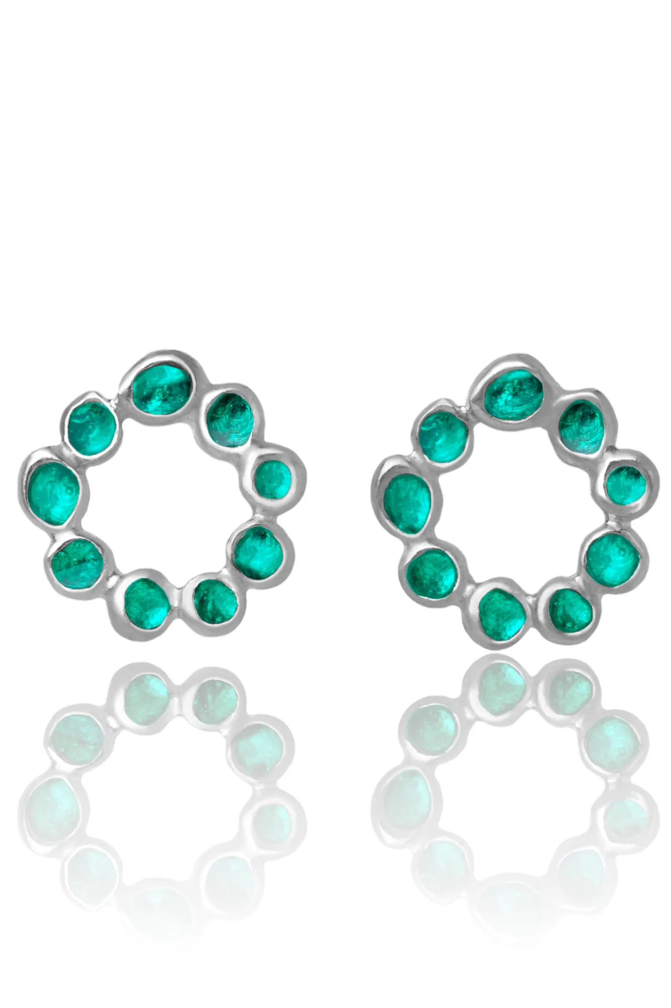 Handmade Jewellery | Wreath silver earrings with turquoise enamel main