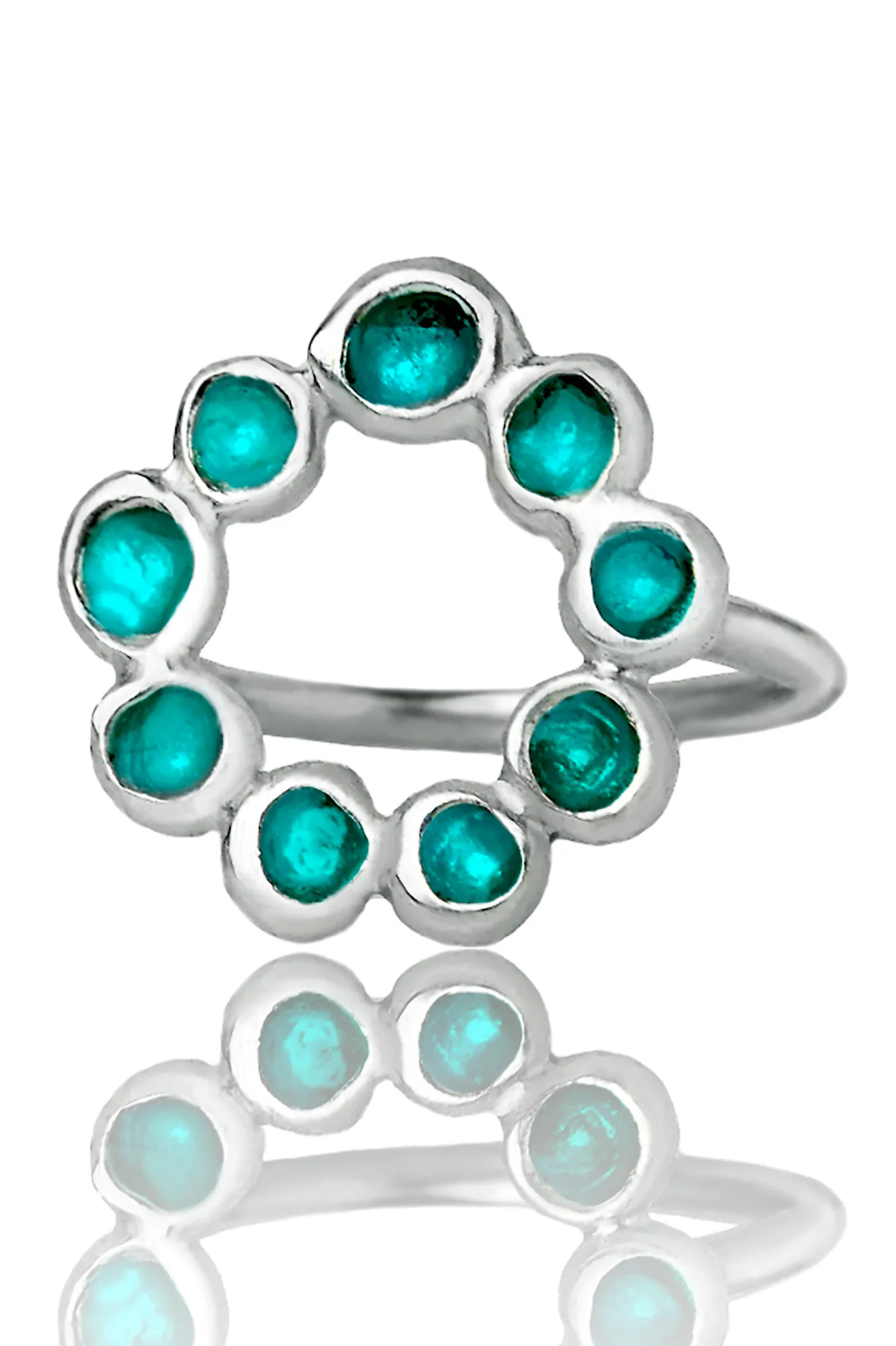 Handmade Jewellery | Wreath handmade silver ring with turquoise enamel main