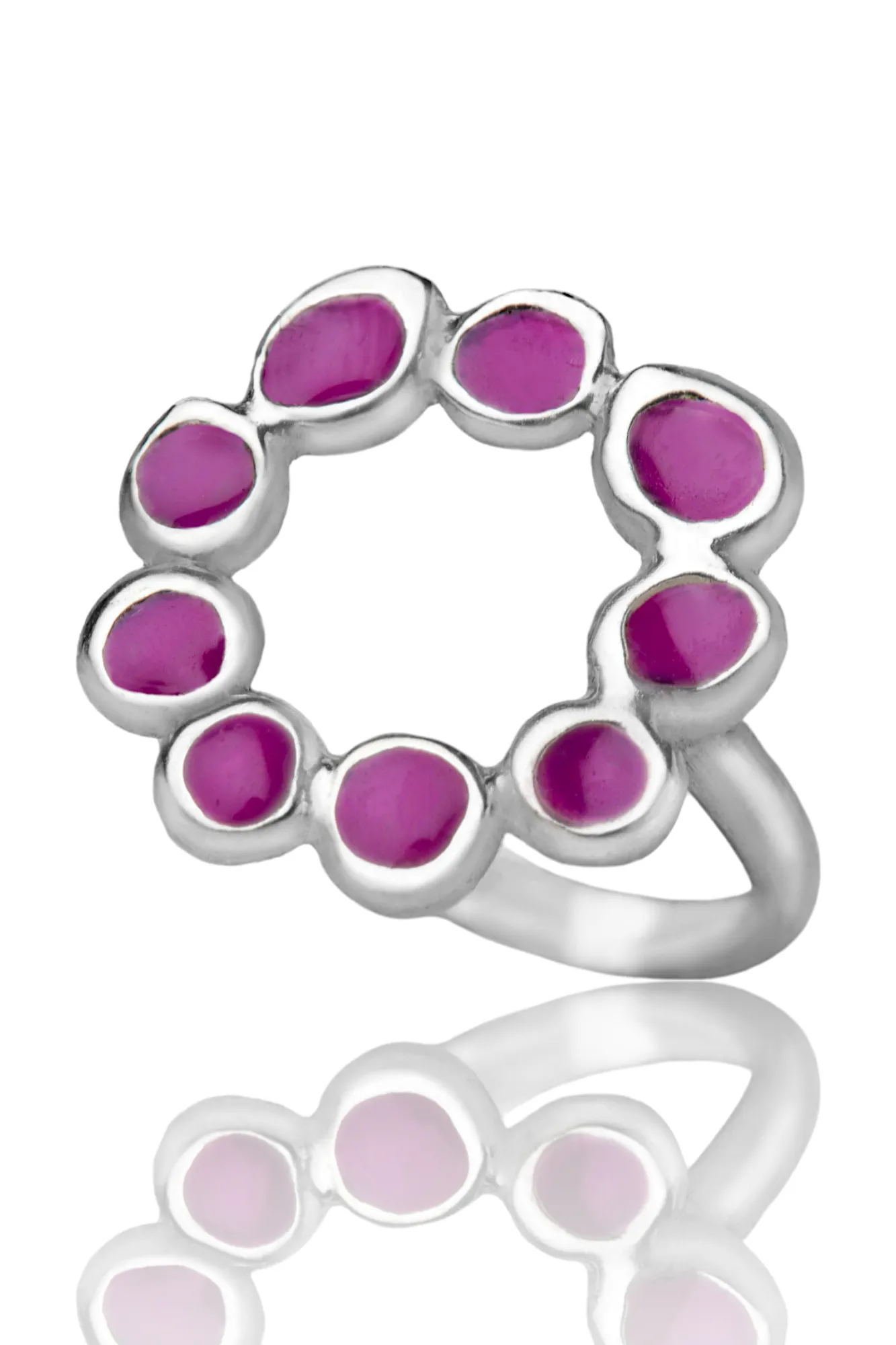 Handmade Jewellery | Wreath handmade silver ring with lilac enamel main