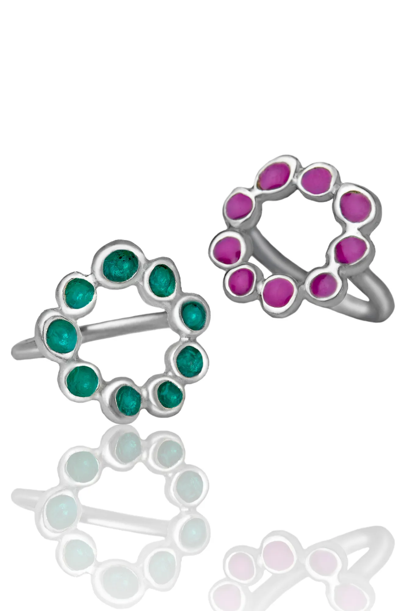 Handmade Jewellery | Wreath handmade silver ring with turquoise enamel gallery 1