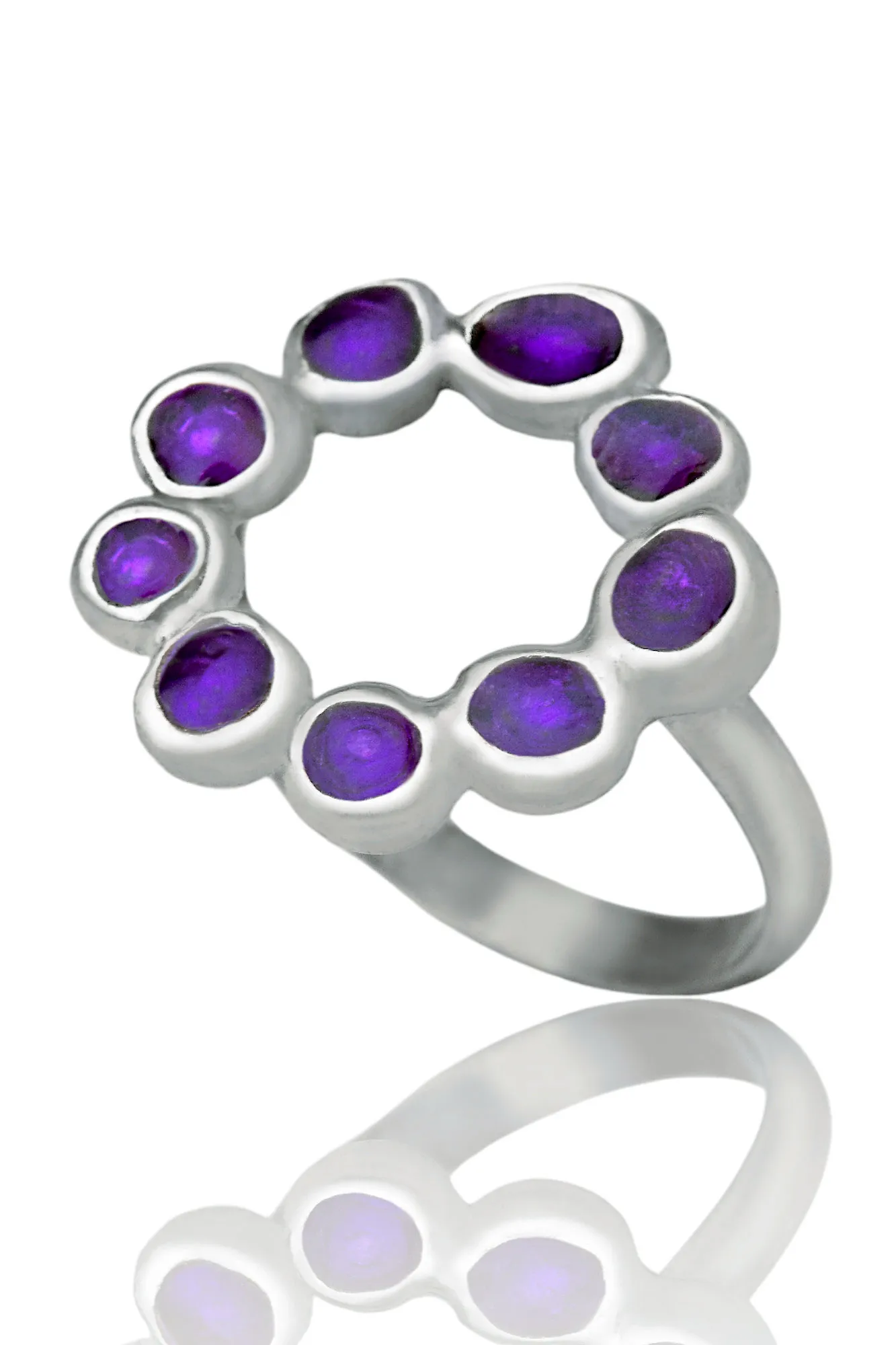 Handmade Jewellery | Wreath handmade silver ring with purple enamel main