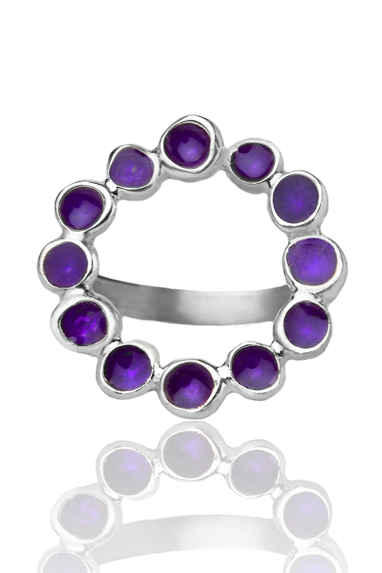 Handmade Jewellery | Wreath silver ring with purple enamel gallery 3