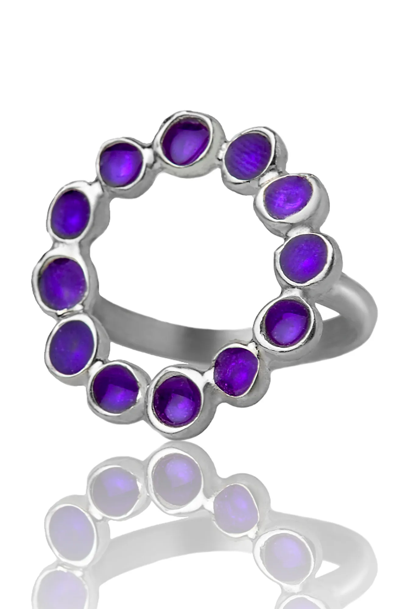 Handmade Jewellery | Wreath silver ring with purple enamel main