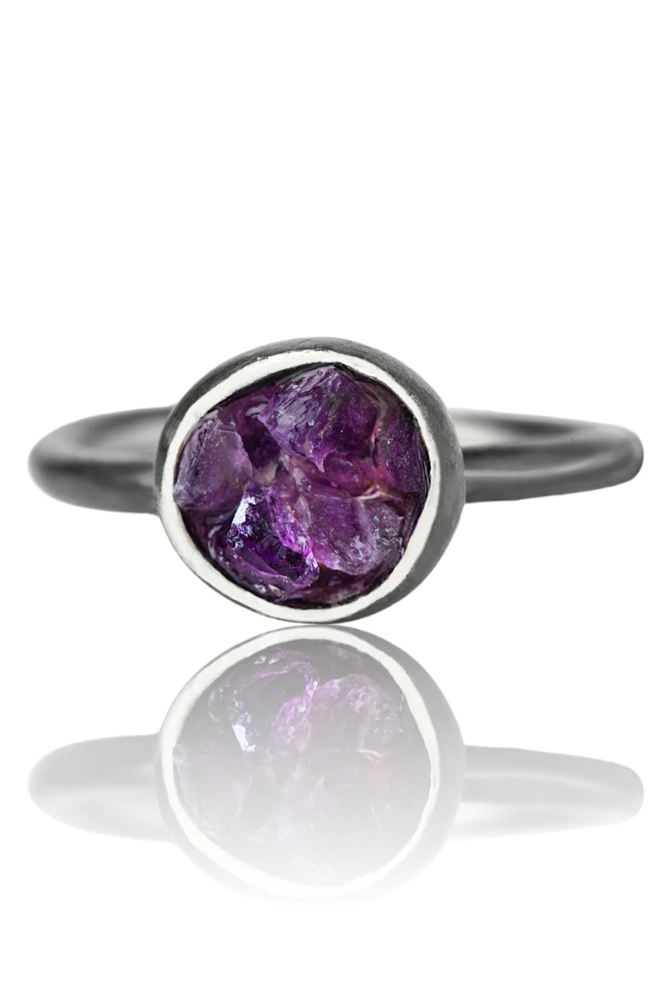 Handmade Jewellery | Handmade oxidized silver ring with amethyst gallery 2