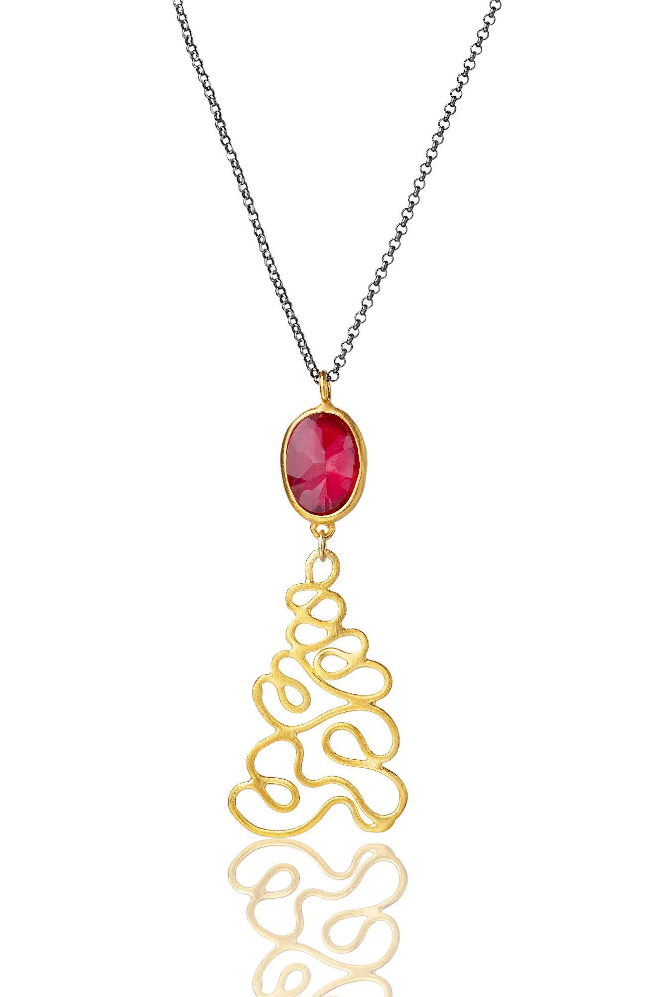 Waves long gold plated necklace with Swarovski crystal