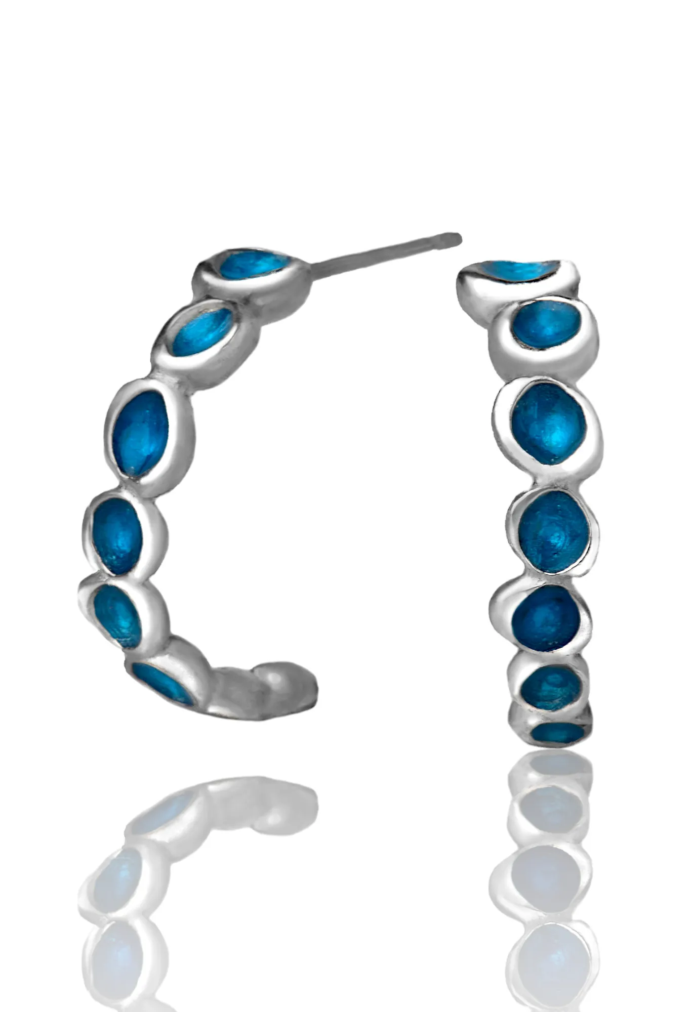 Handmade Jewellery | Wreath handmade silver hoops with blue enamel main