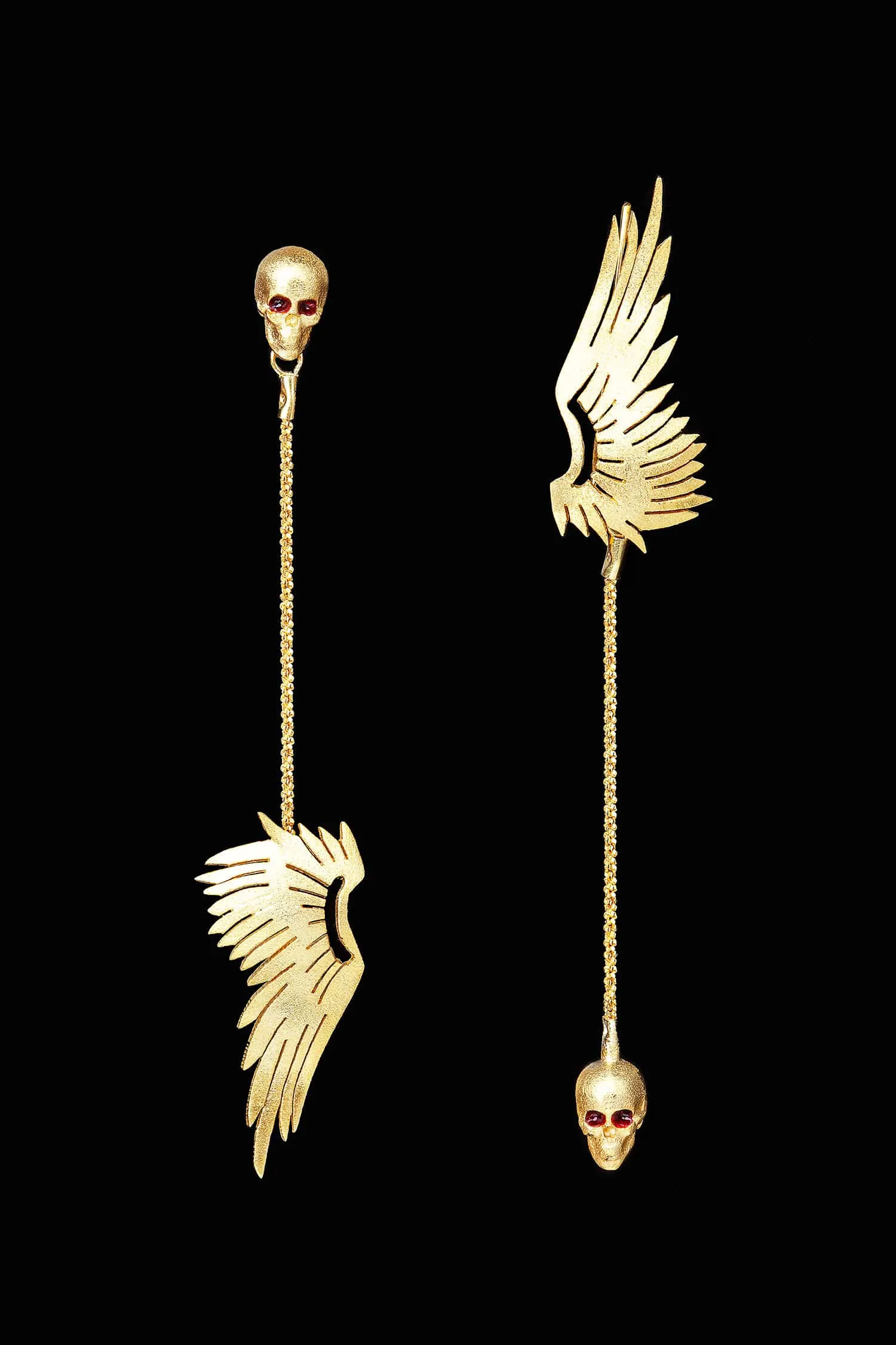 Handmade Jewellery | Wings and skulls gold plated silver earrings gallery 1