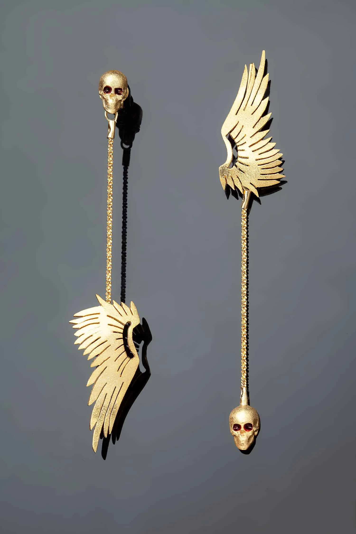 Handmade Jewellery | Wings and skulls gold plated silver earrings gallery 4