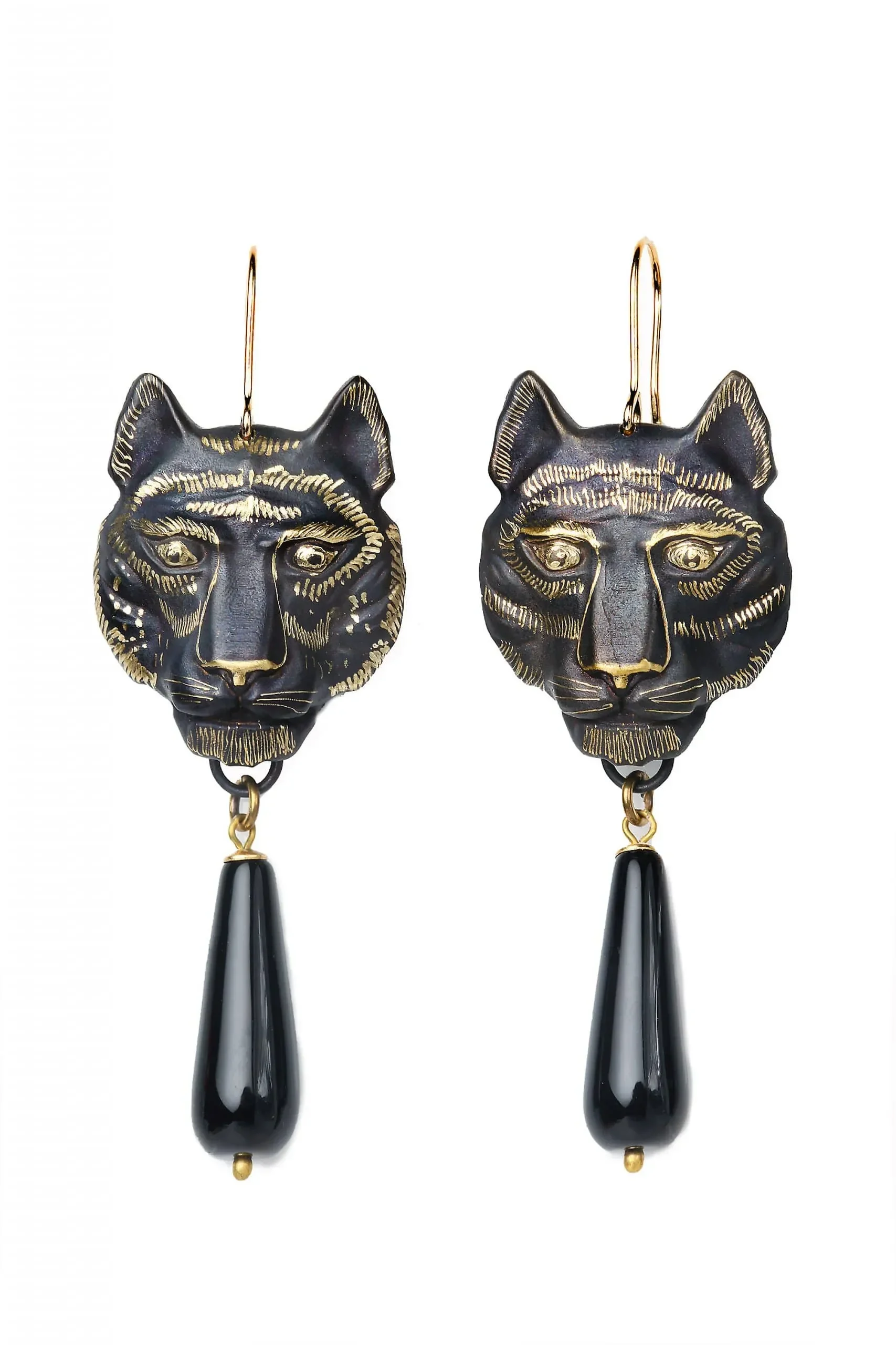 Handmade Jewellery | Tigers engraved bronze earrings main