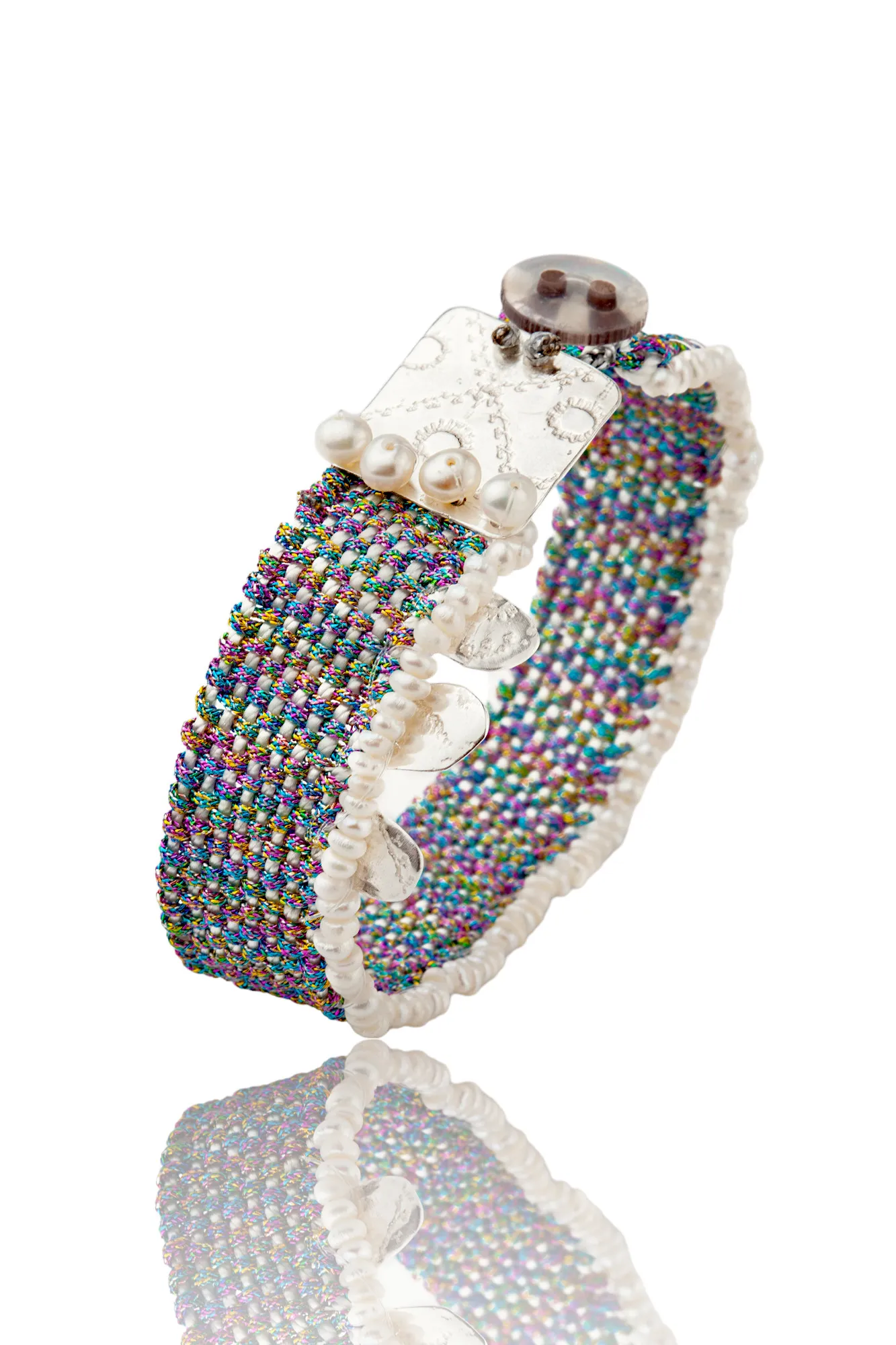 Handmade Jewellery | Woven bracelet with silver and pearls gallery 1