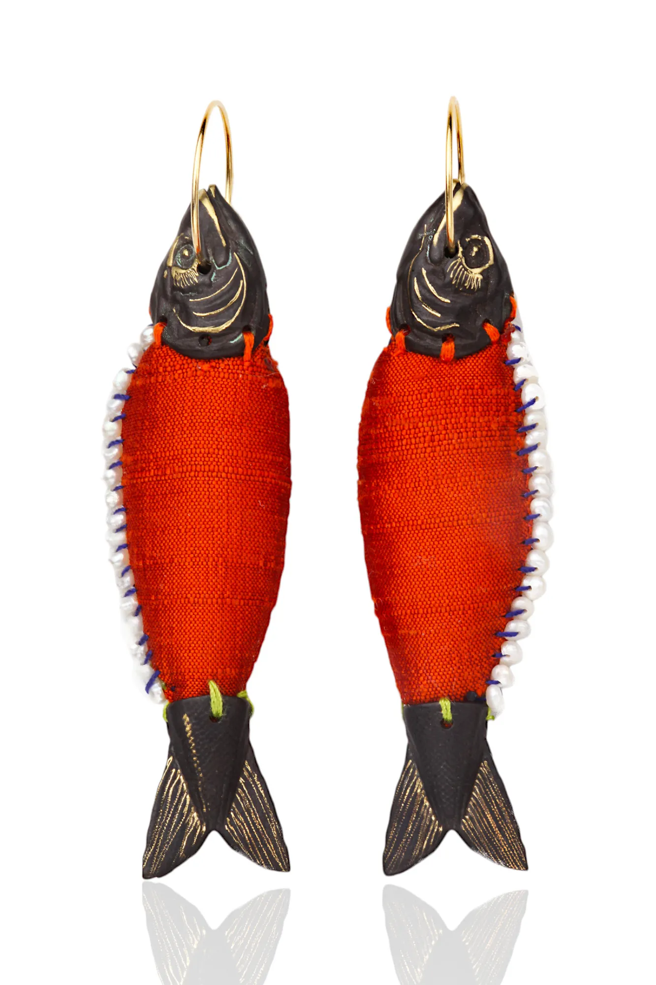 Handmade Jewellery | Handmade engraved fish bronze earrings main