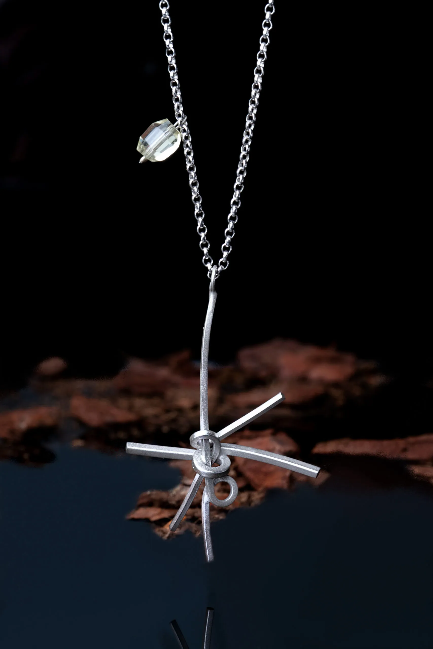 Handmade Jewellery | Silver long necklace, rhodium plated gallery 1