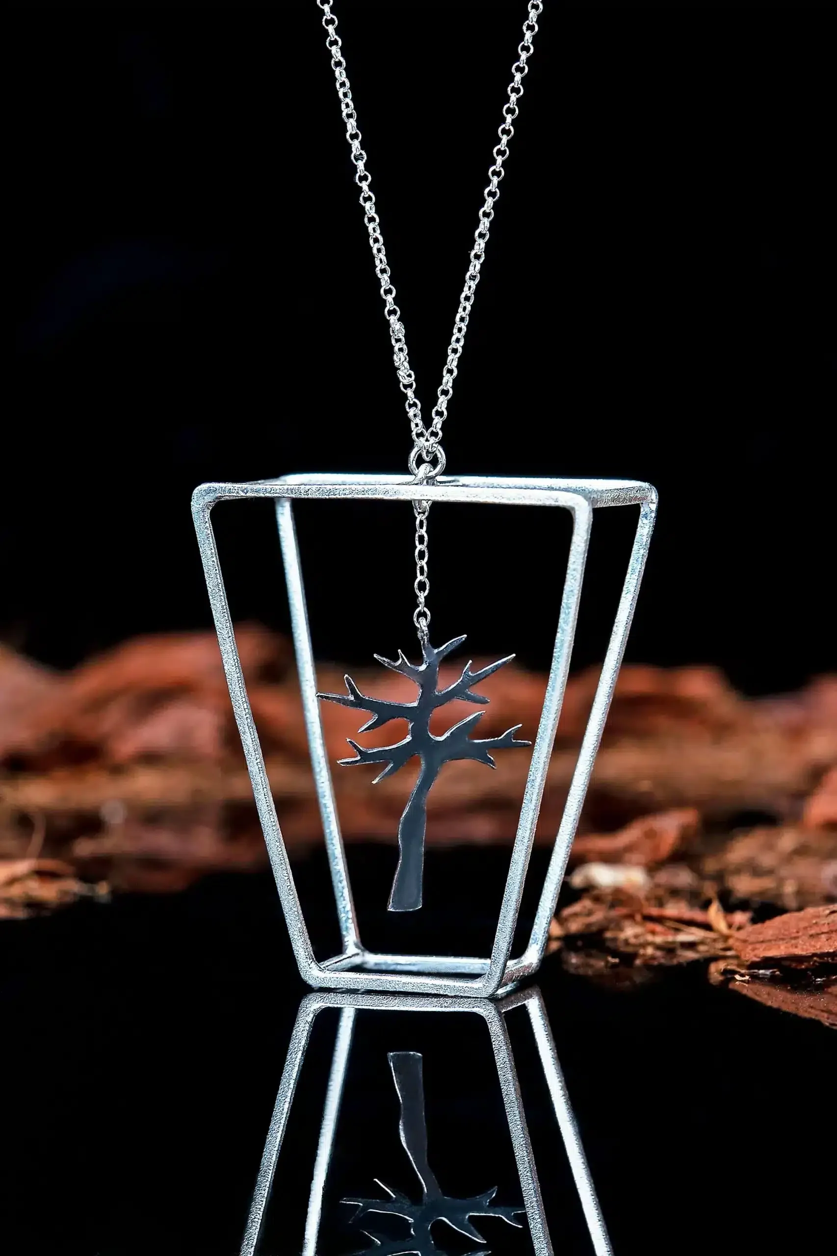 Handmade Jewellery | Tree black silver long necklace gallery 1