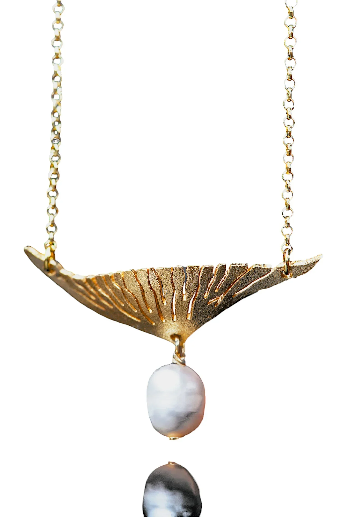 Handmade Jewellery | Angel wing gold plated silver necklace with pearl gallery 3