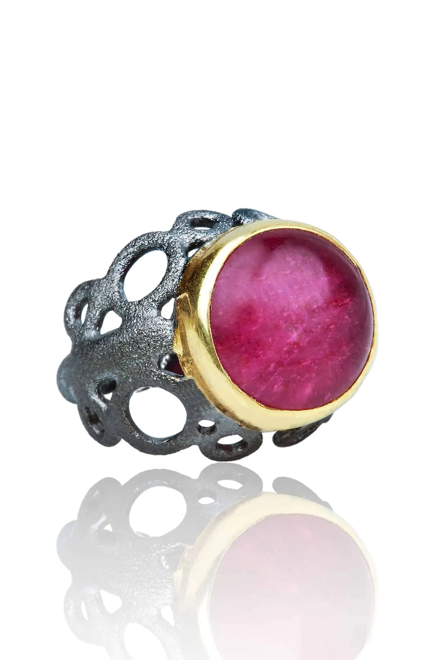 Handmade Jewellery | Ruby gold and black rhodium plated chevalier silver ring gallery 2