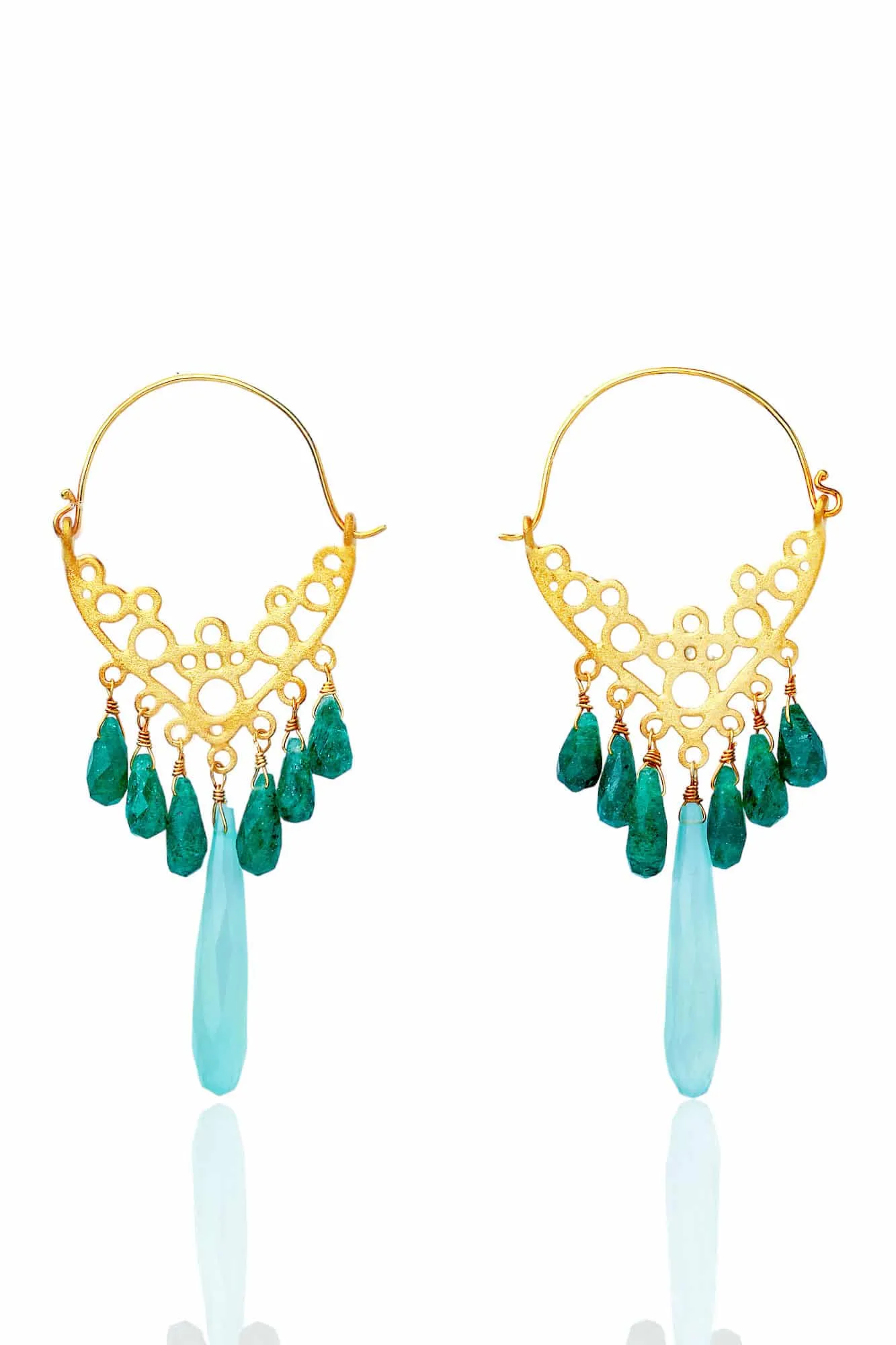 Handmade Jewellery | Green agate gold plated silver earrings main