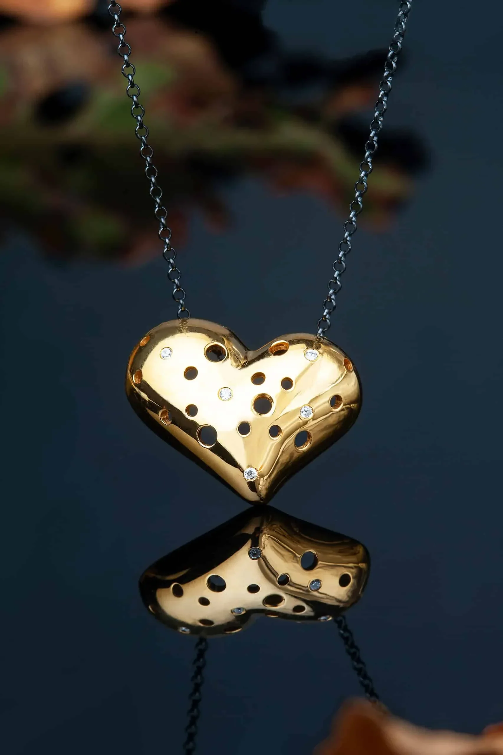 Handmade Jewellery | Heart gold plated silver necklace with zircon gallery 1