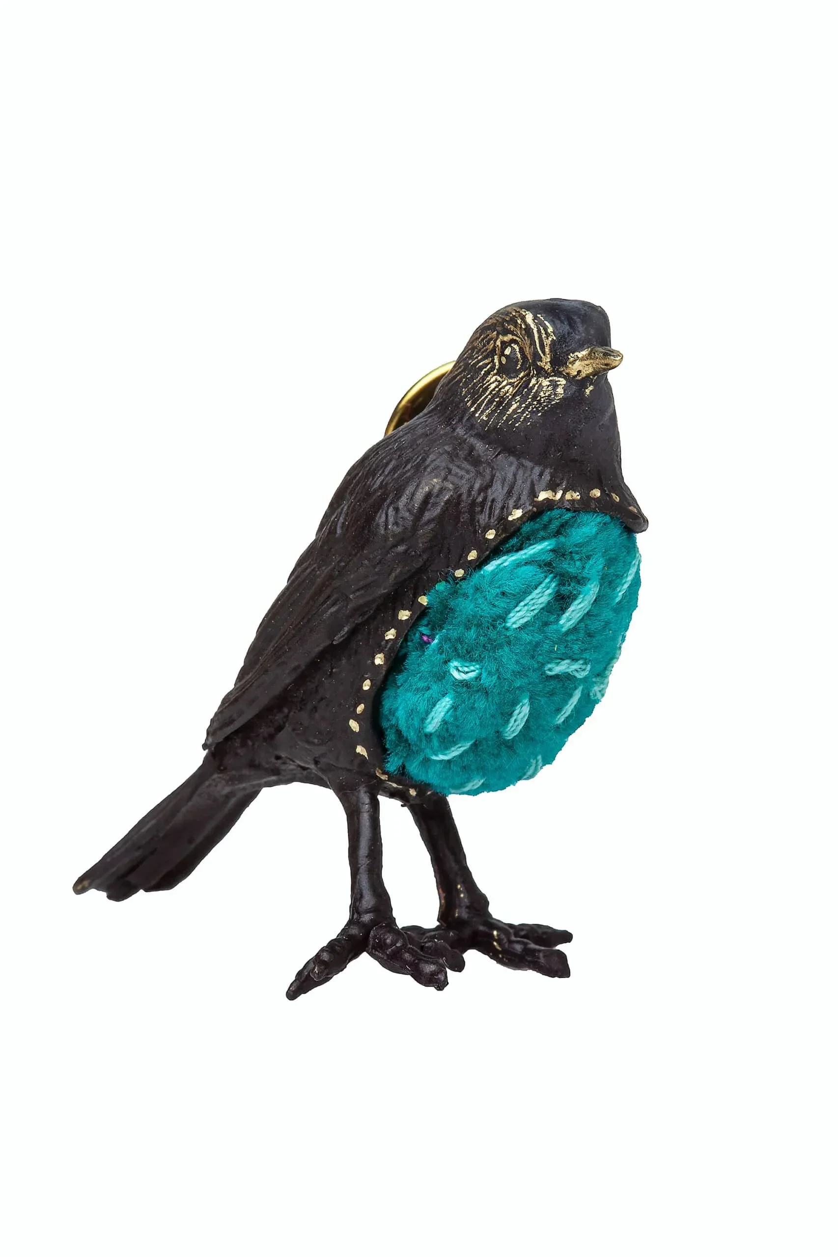 Handmade Jewellery | Sparrow bronze brooch with velvet gallery 1