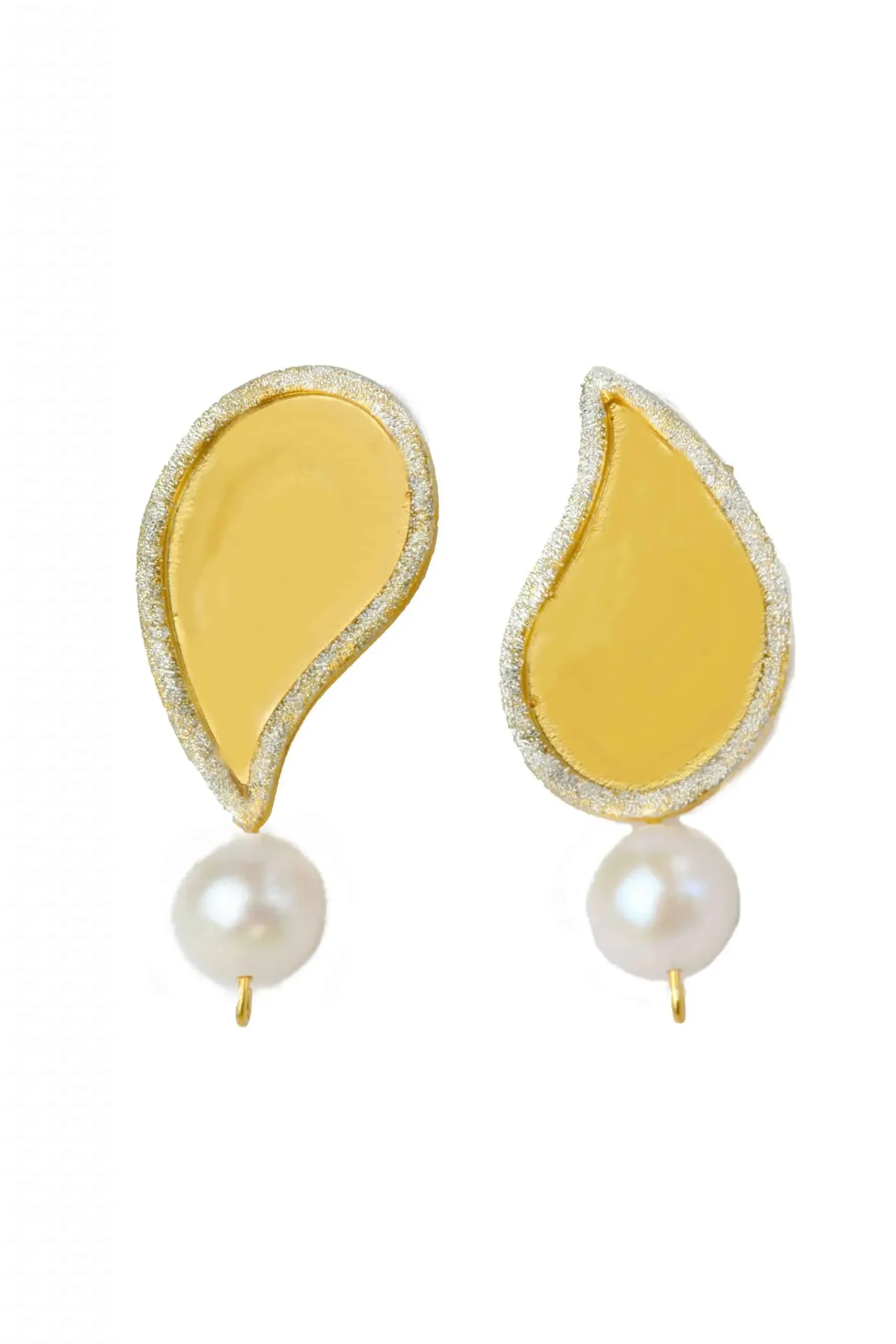 Paisley handmade gold plated silver earrings with pearls