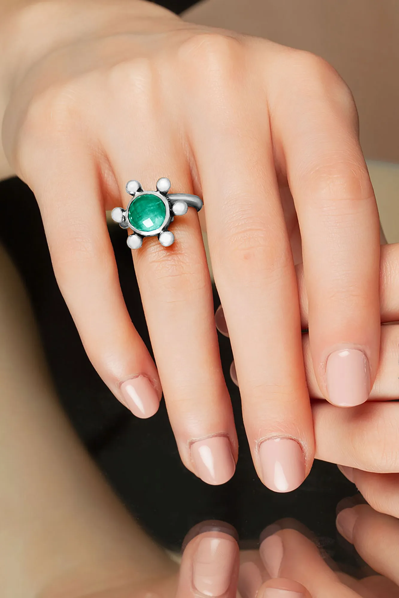 Handmade Jewellery | Aventurine handmade flower silver ring gallery 1