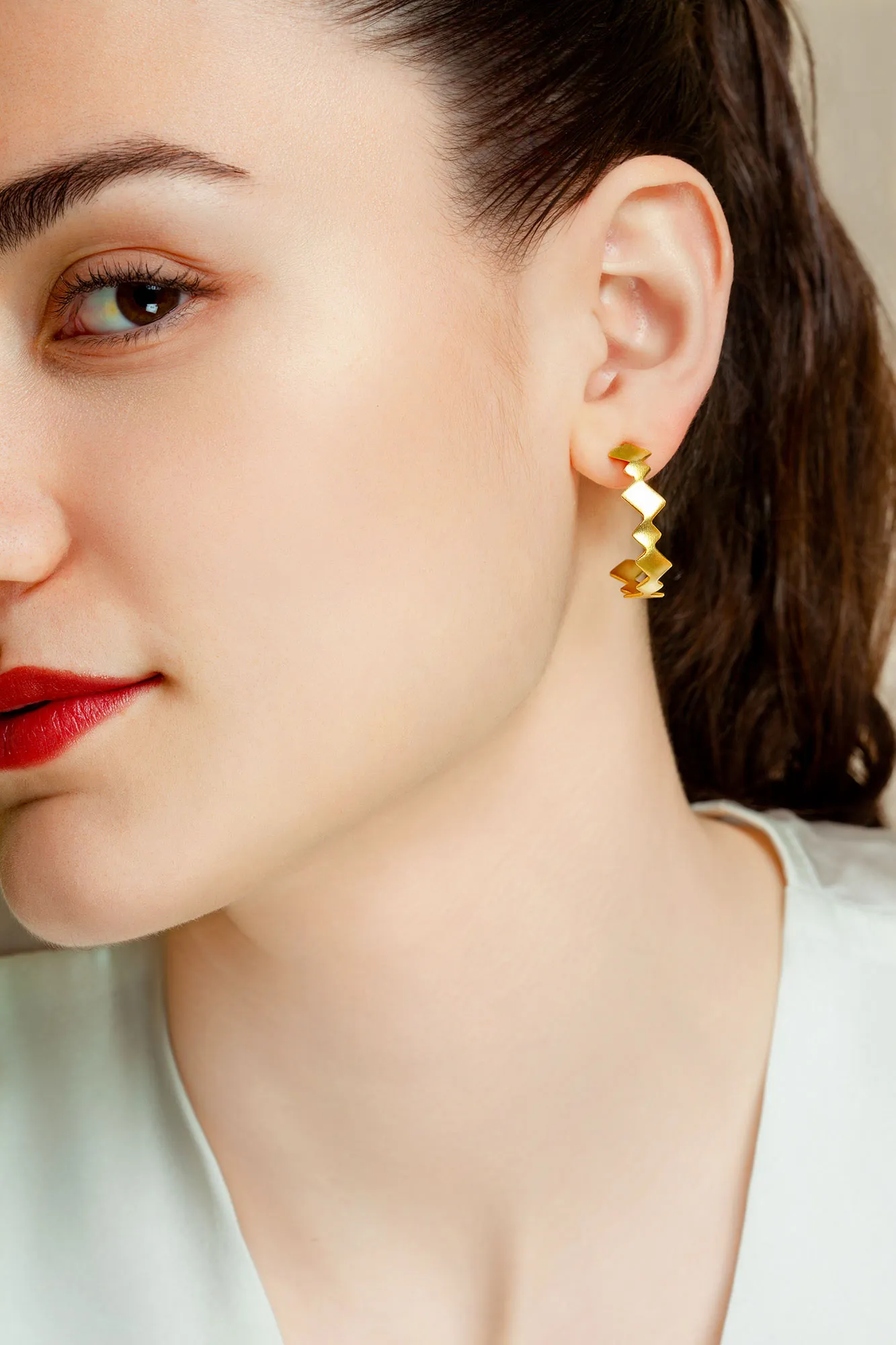 Handmade Jewellery | Geometric minimal handmade gold plated silver hoops gallery 1