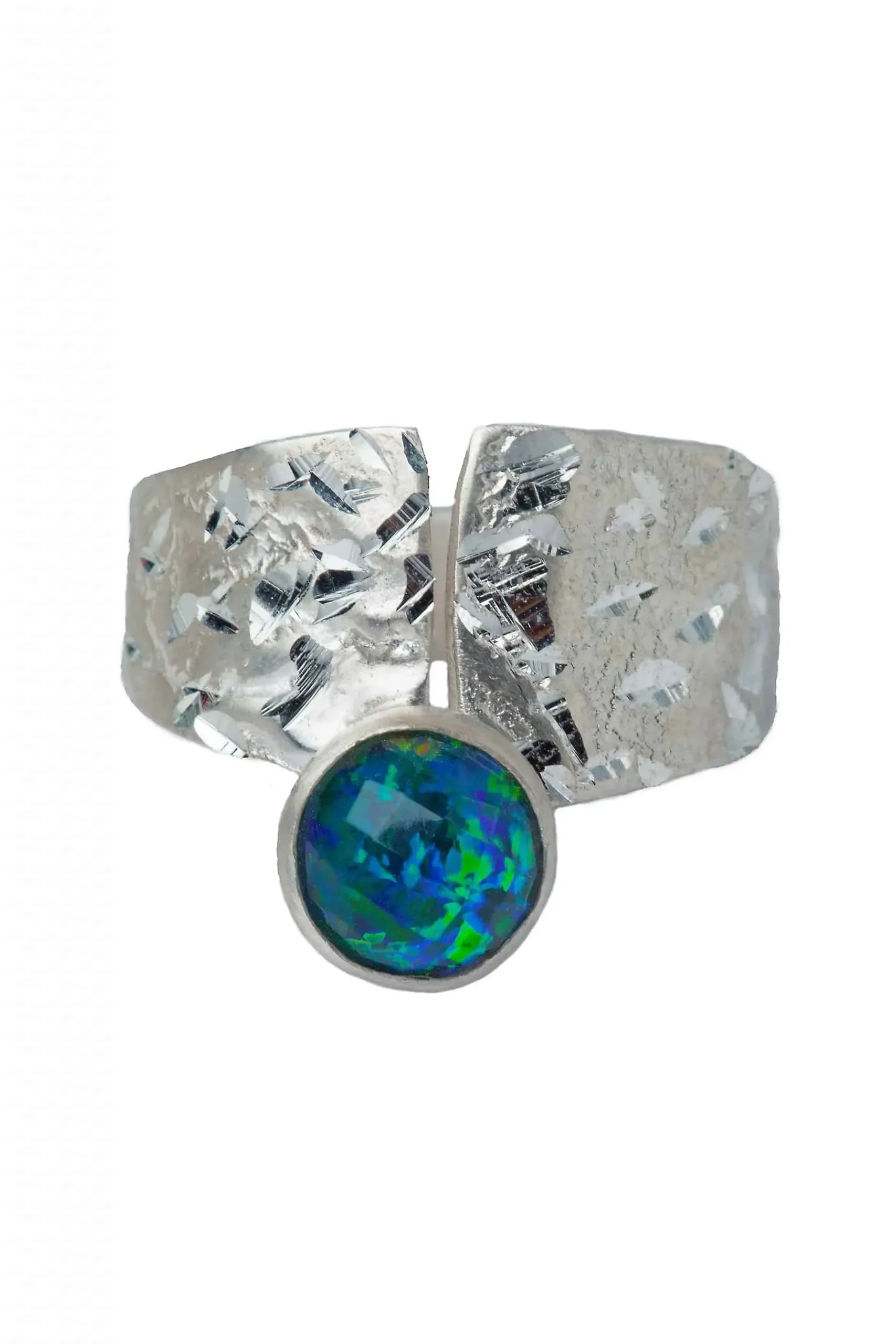 Handmade Jewellery | Azurite and malachite silver textured ring gallery 3