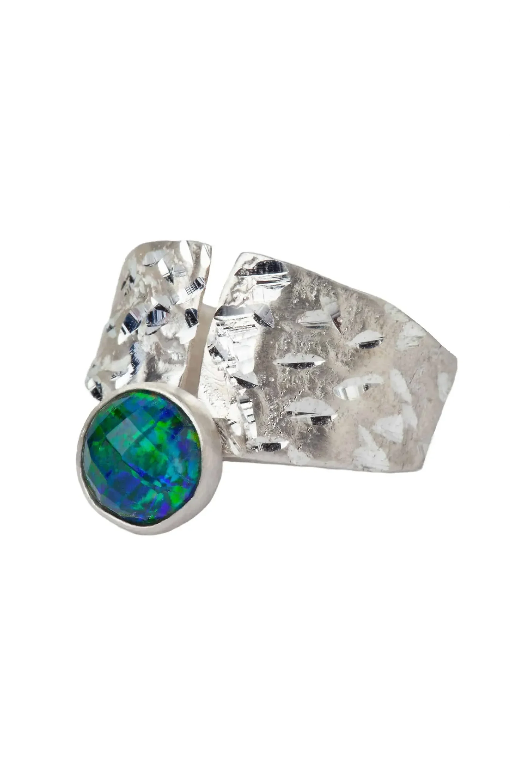 Handmade Jewellery | Azurite and malachite silver textured ring gallery 2