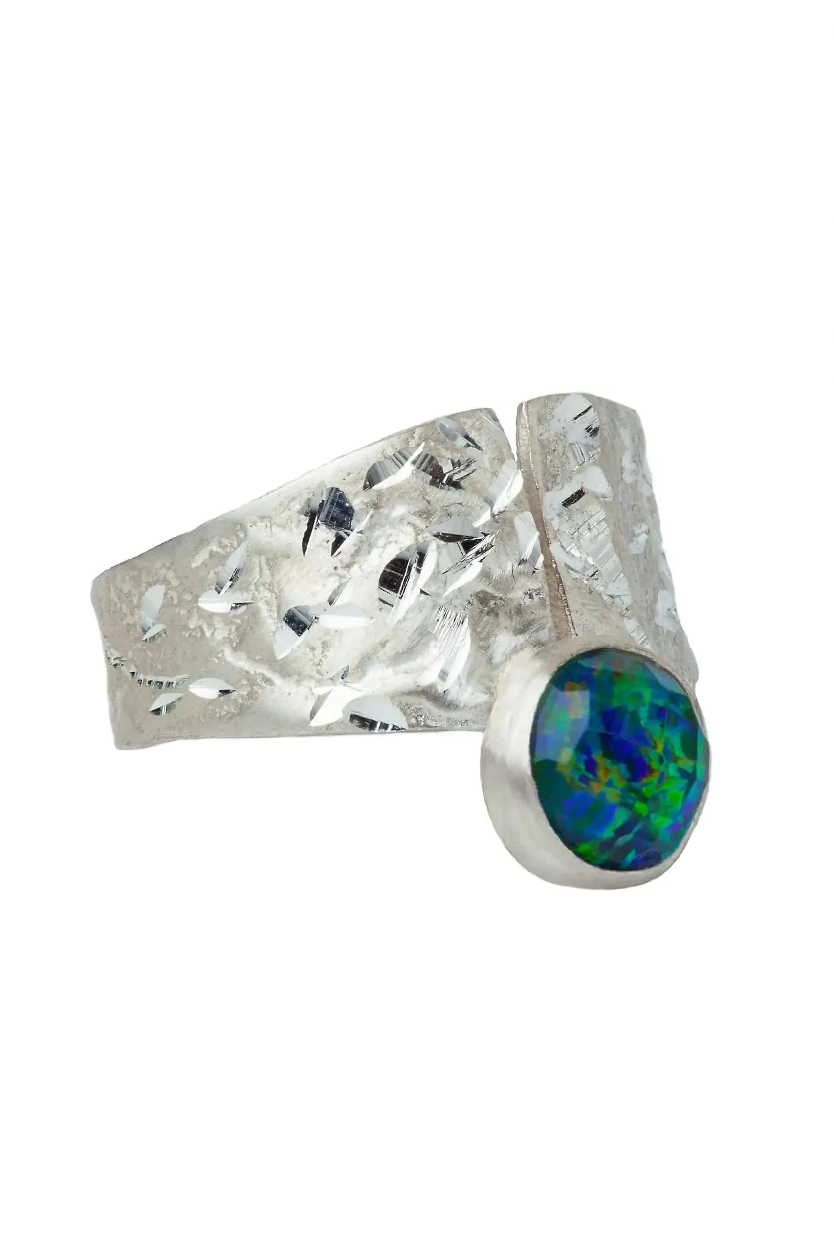 Handmade Jewellery | Azurite and malachite silver textured ring gallery 4