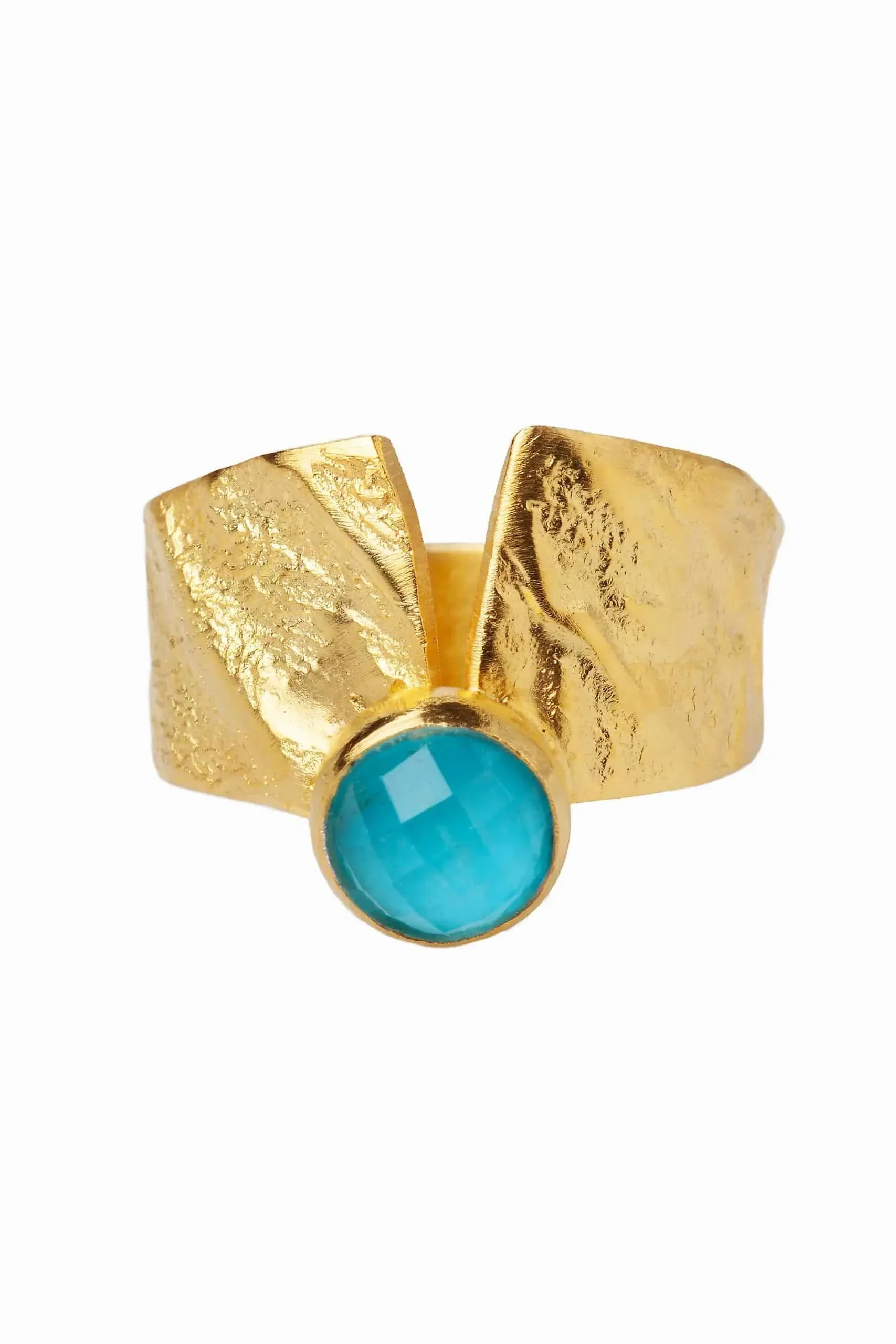 Handmade Jewellery | Turquoise gold plated textured silver ring gallery 4