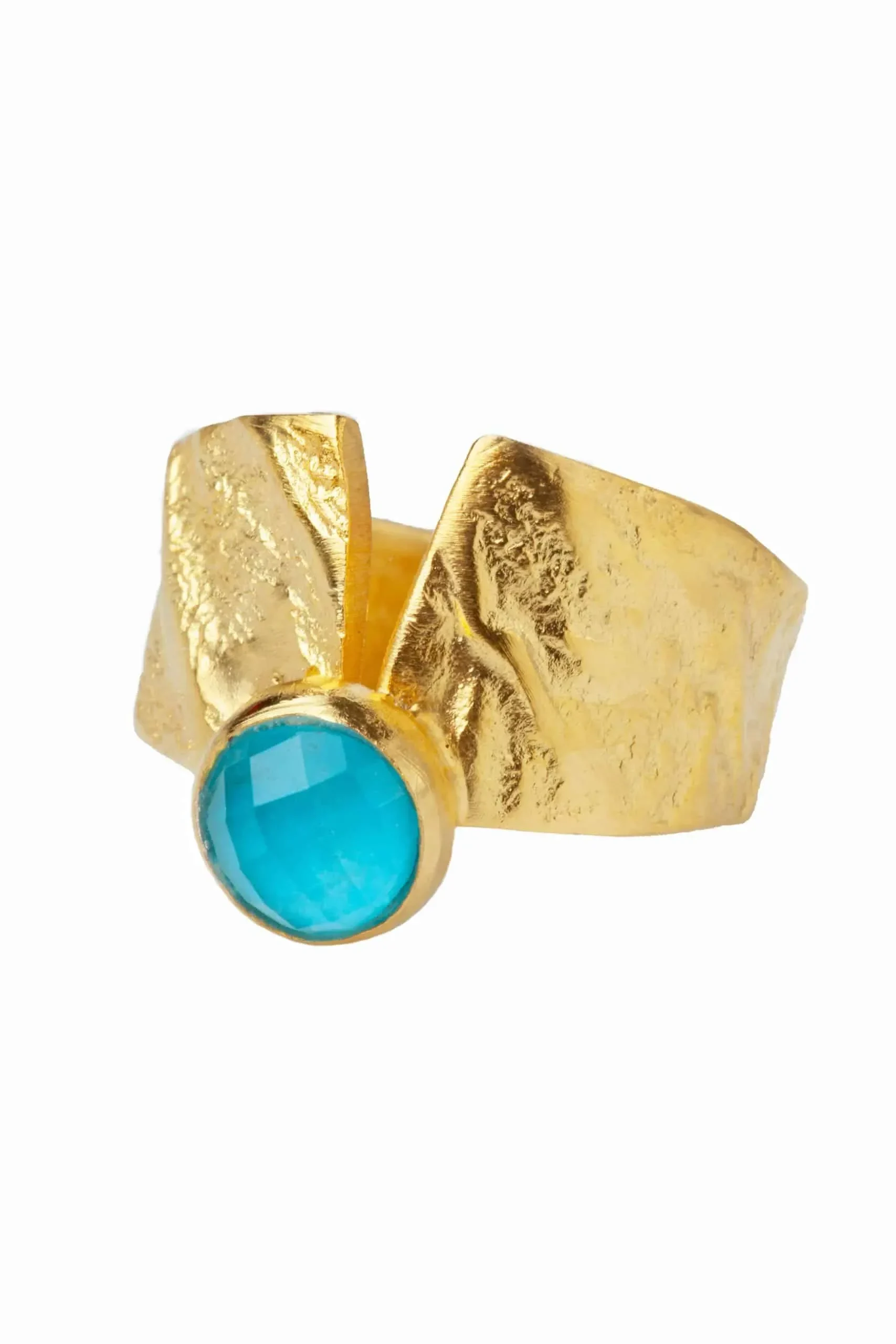 Handmade Jewellery | Turquoise gold plated textured silver ring gallery 5