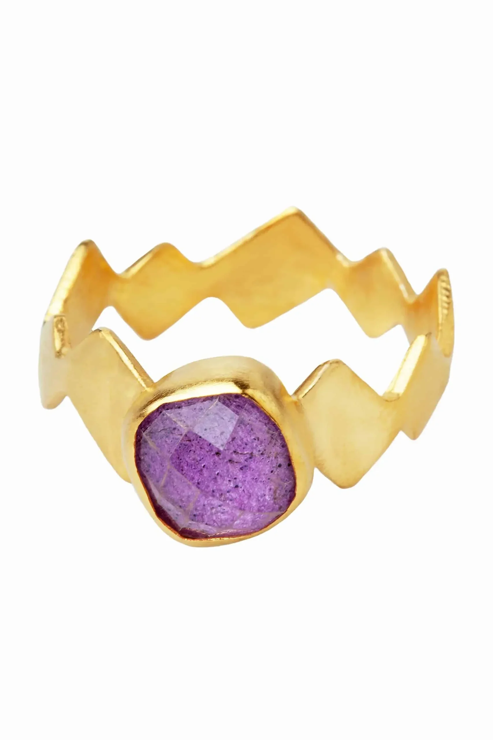 Ruby geometric gold plated silver ring