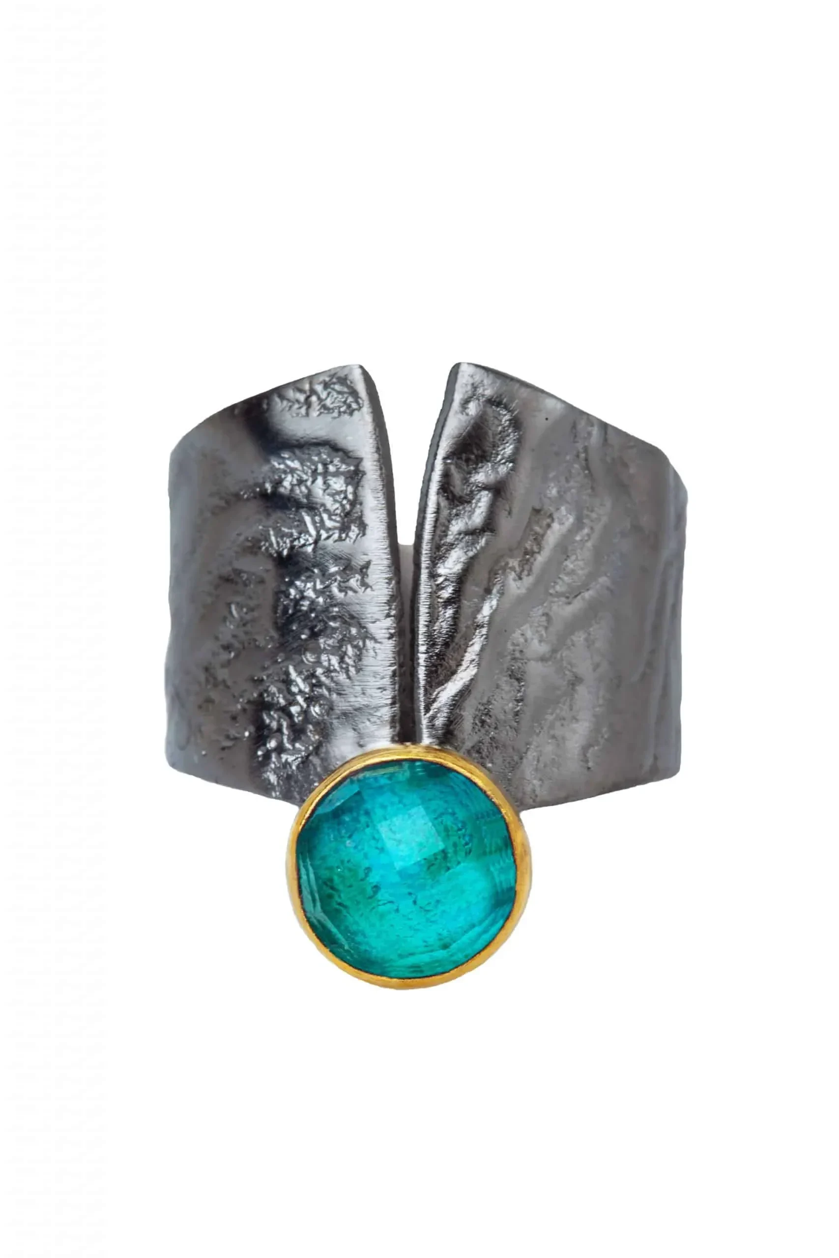 Handmade Jewellery | Chrysocolla black plated silver ring gallery 3