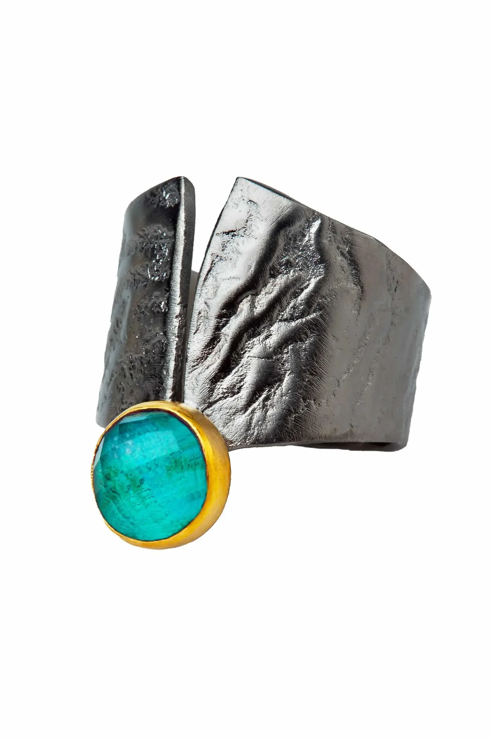 Chrysocolla black plated silver ring