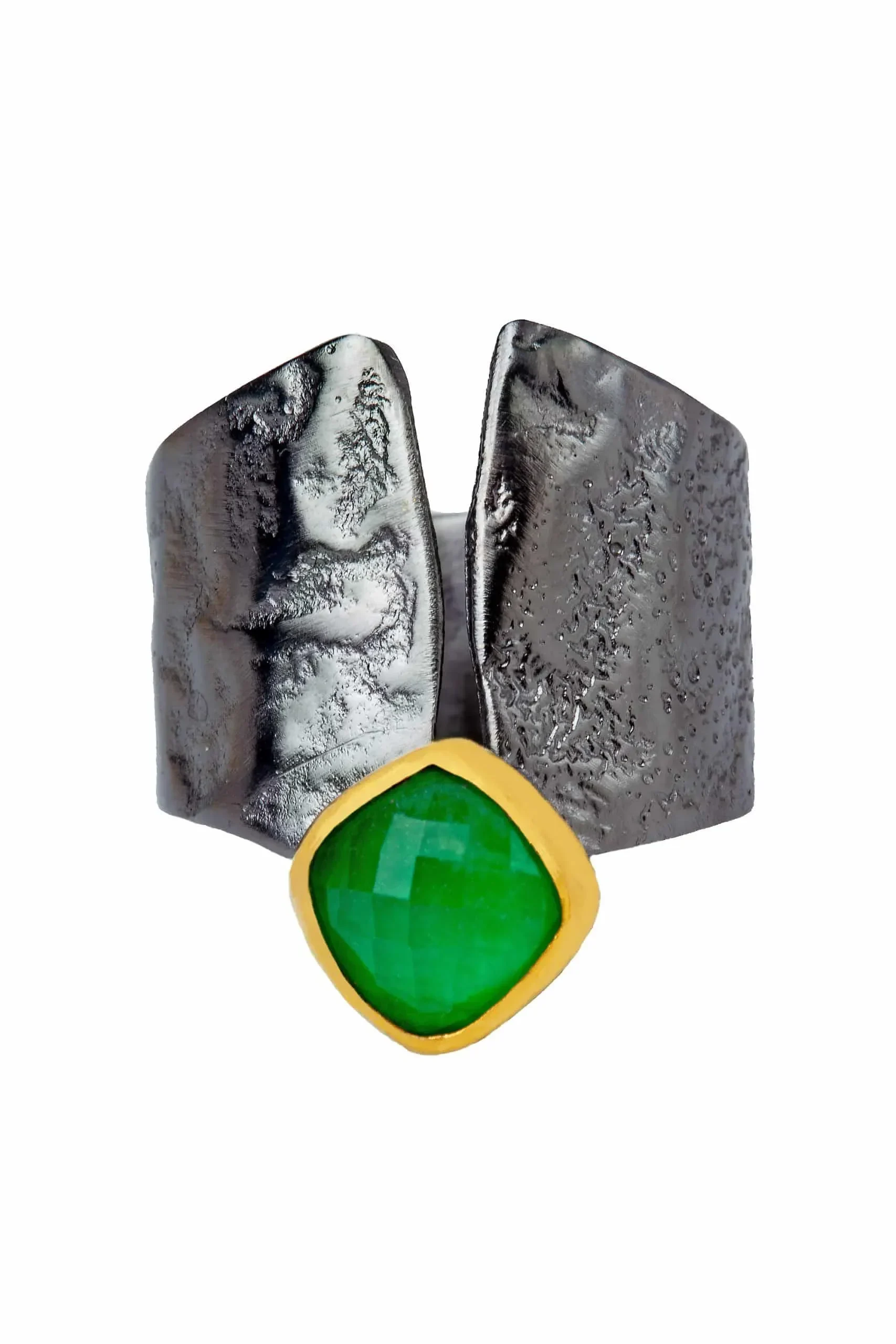 Handmade Jewellery | Jade black plated silver textured ring gallery 1