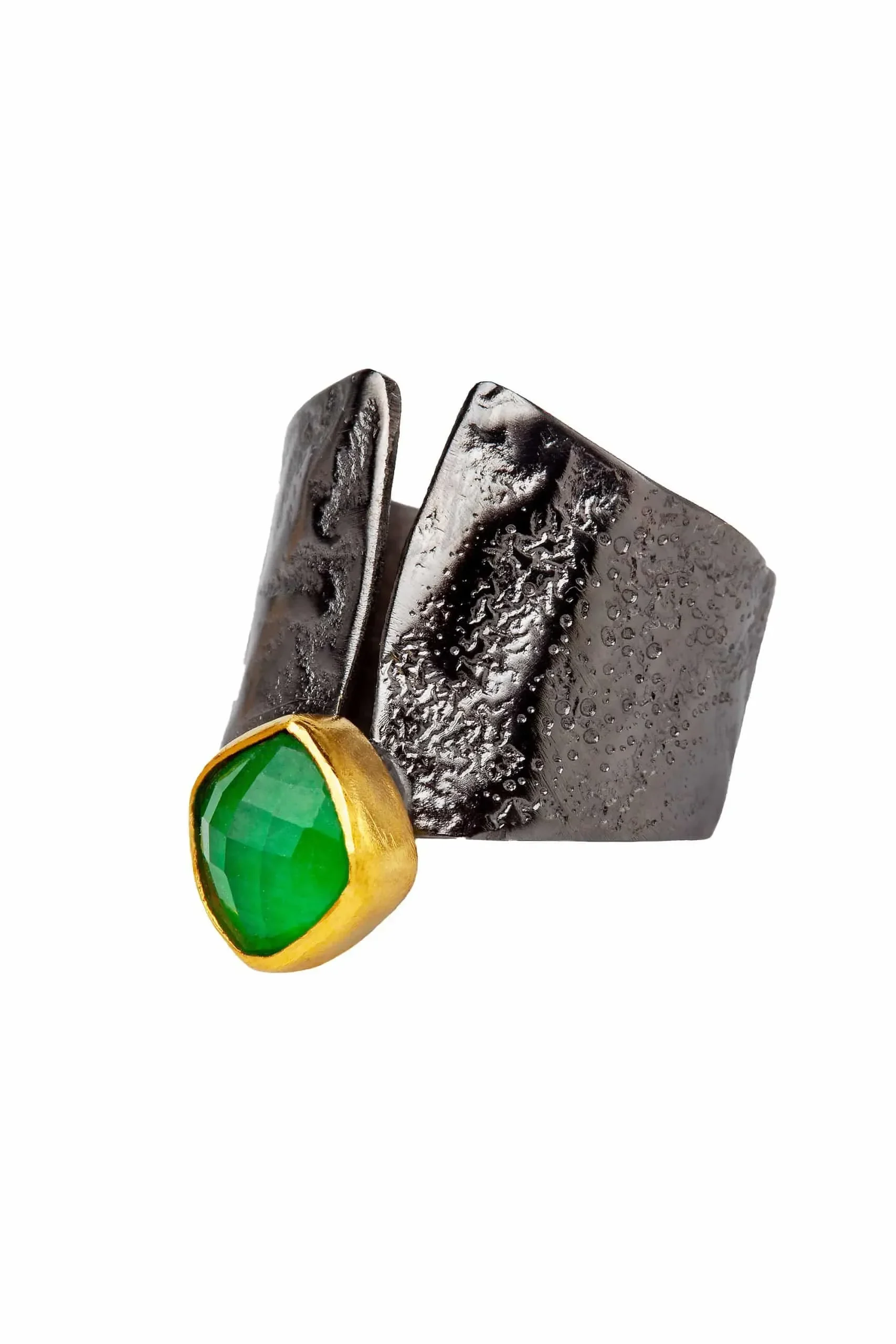 Handmade Jewellery | Jade black plated silver textured ring gallery 2