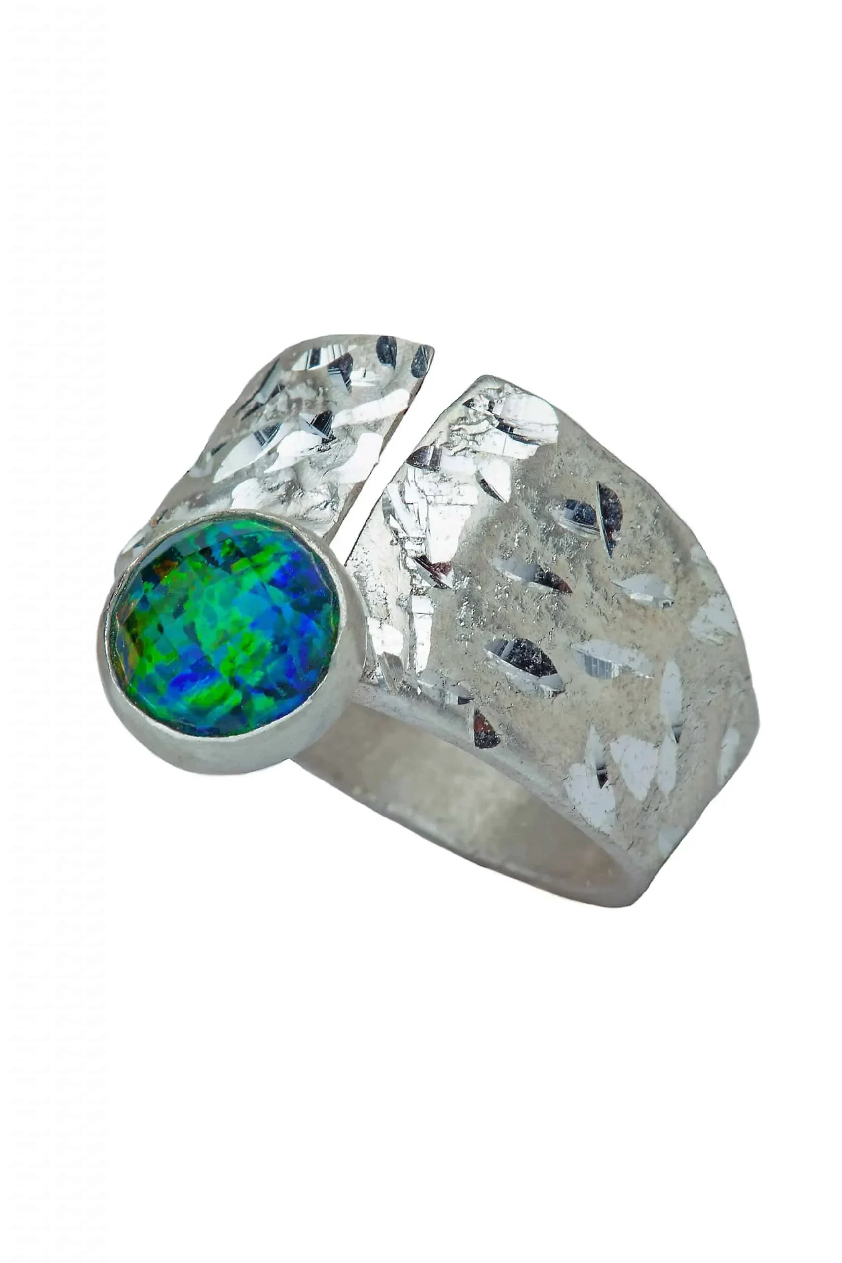 Handmade Jewellery | Azurite and malachite silver textured ring main