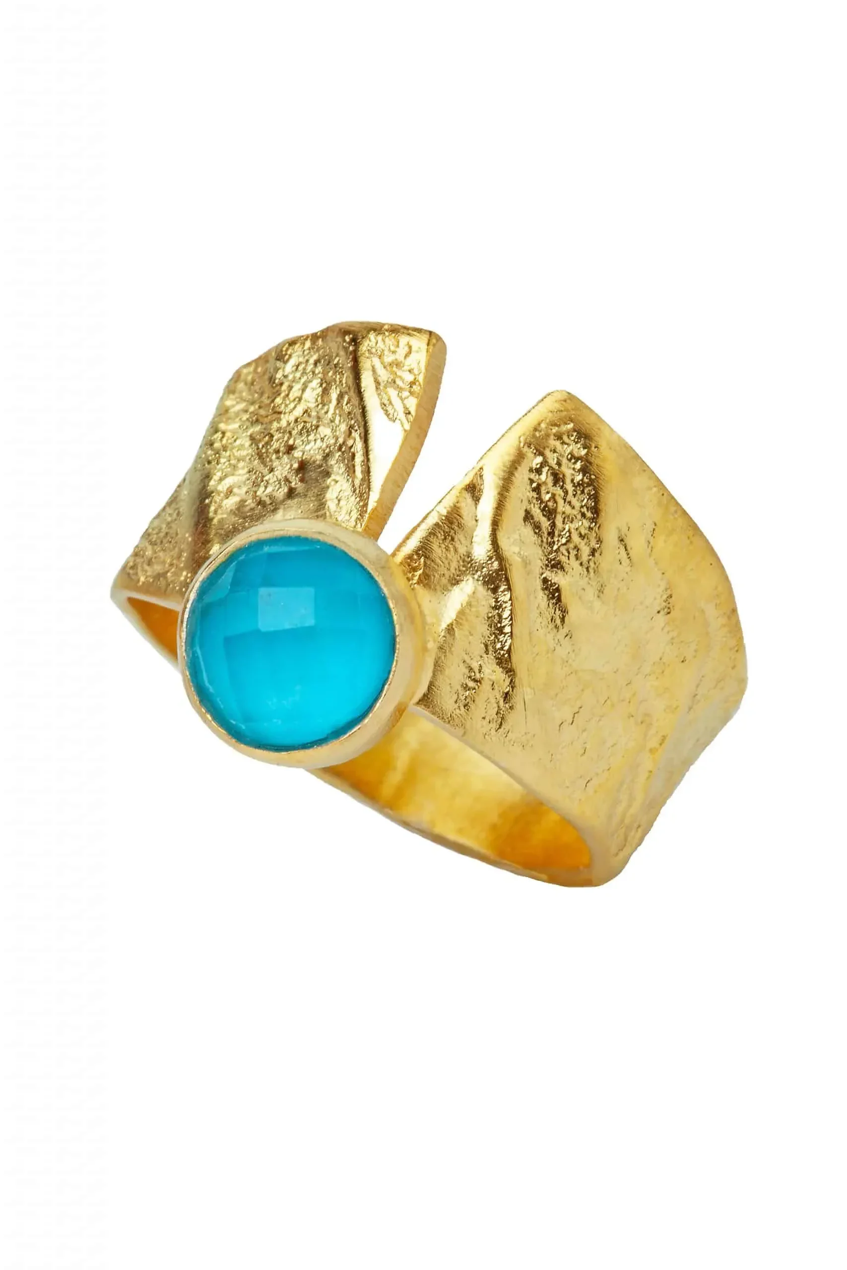 Turquoise gold plated textured silver ring