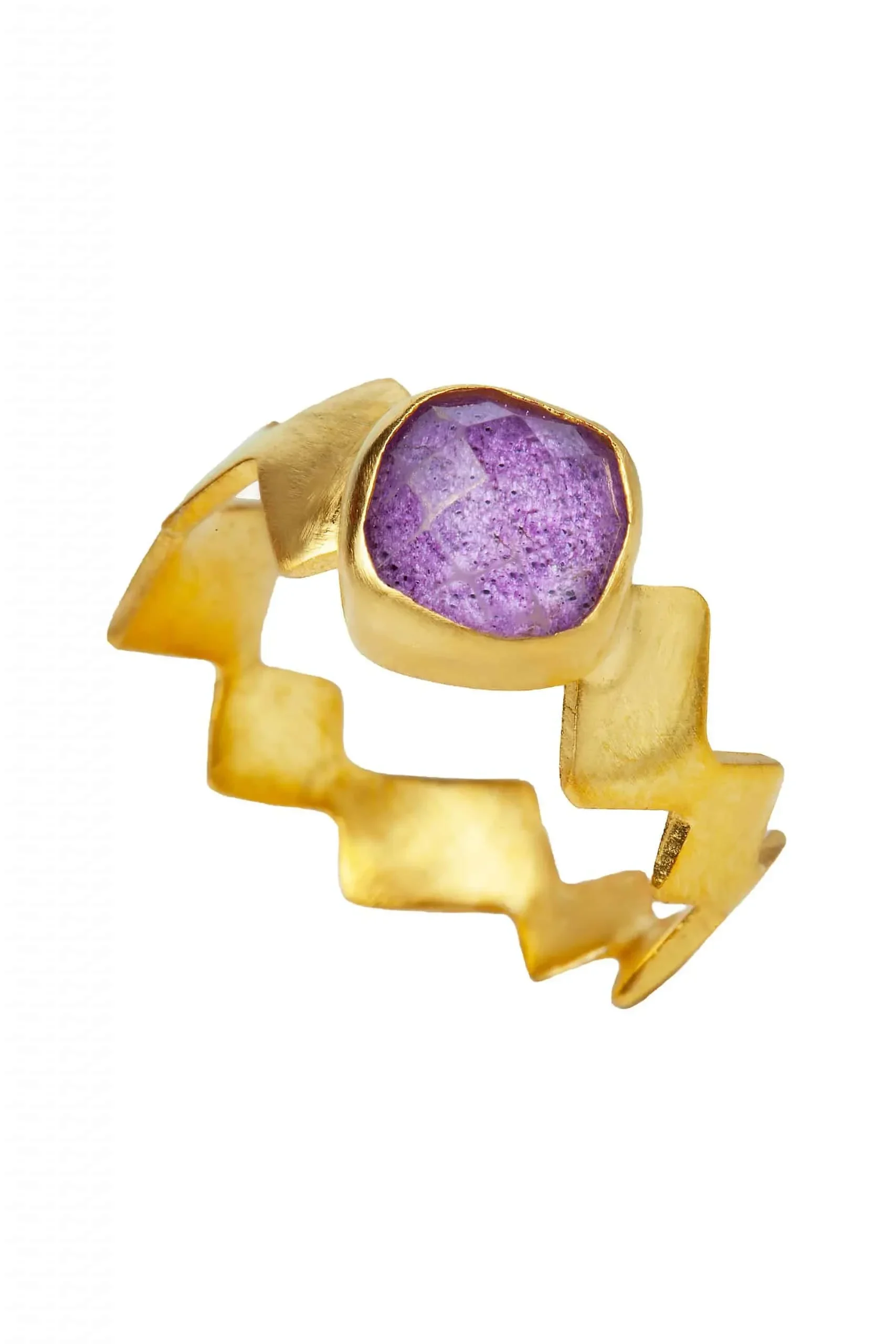 Handmade Jewellery | Ruby geometric gold plated silver ring gallery 3