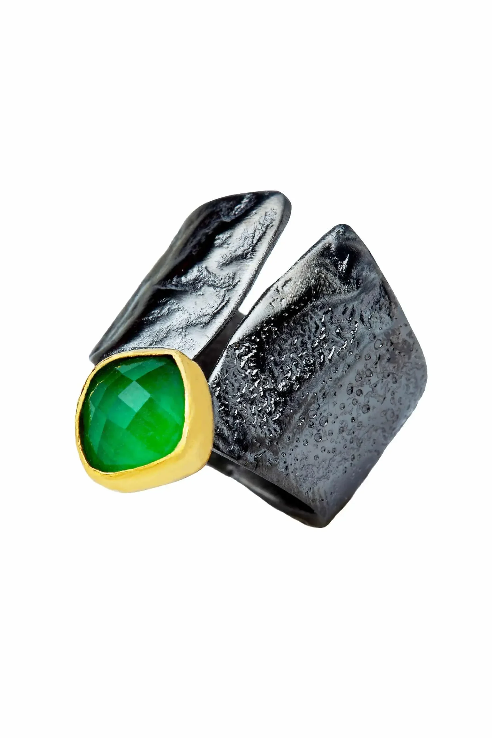 Handmade Jewellery | Jade black plated silver textured ring main