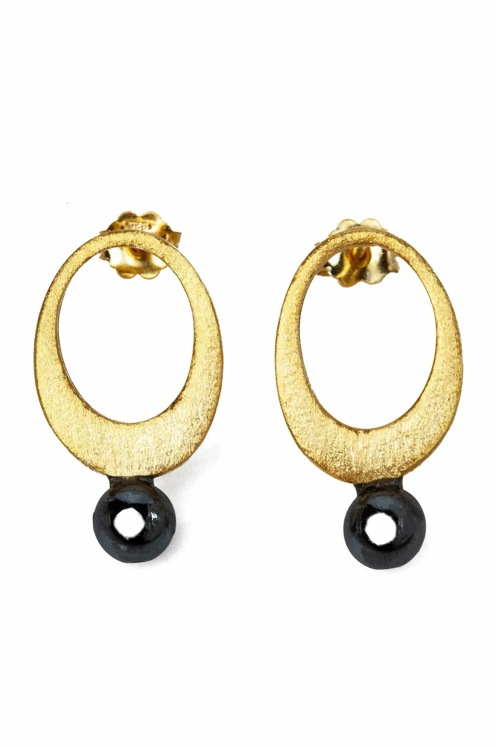 Oval gold plated silver earrings