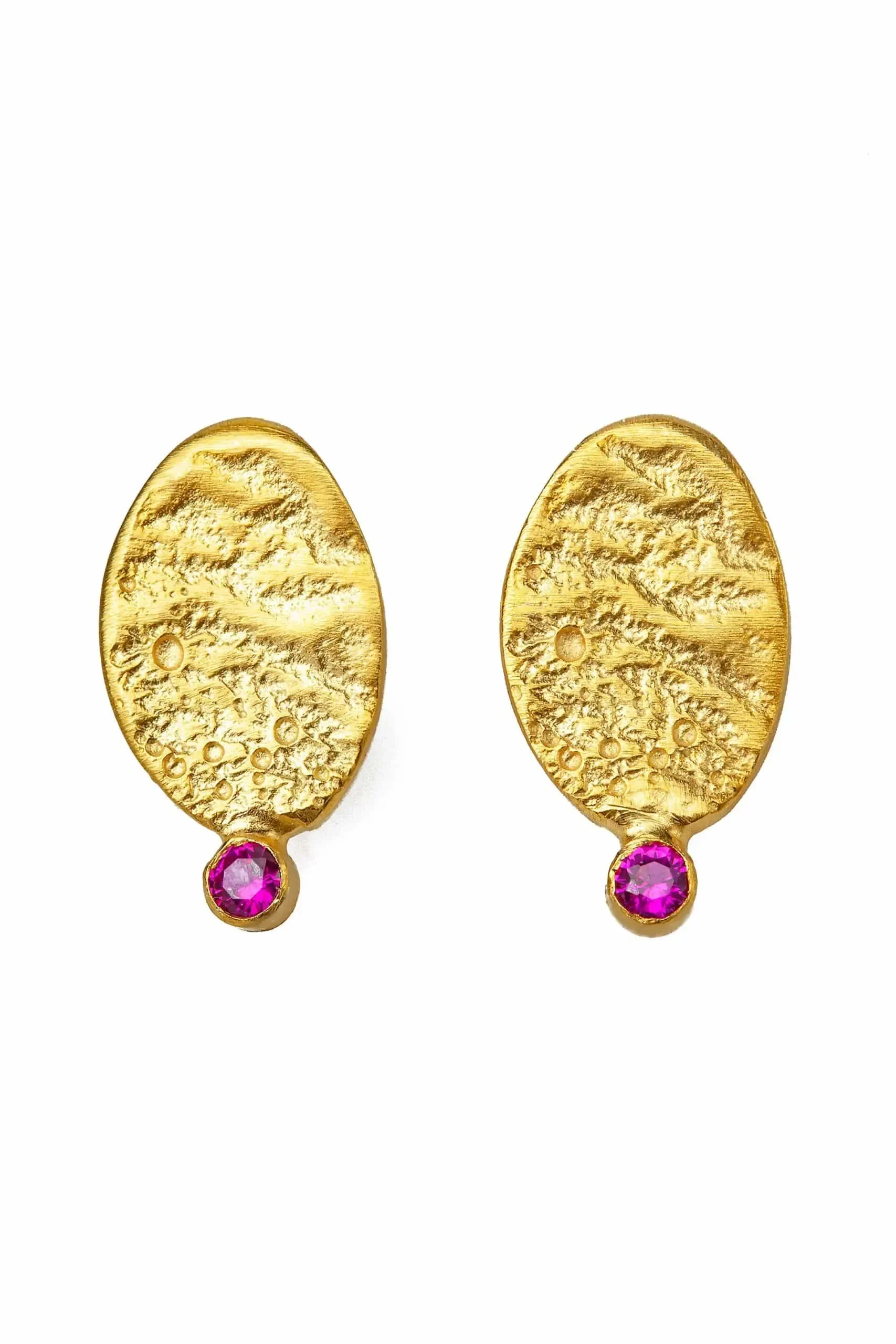 Handmade Jewellery | Textured oval gold plated silver earrings gallery 4