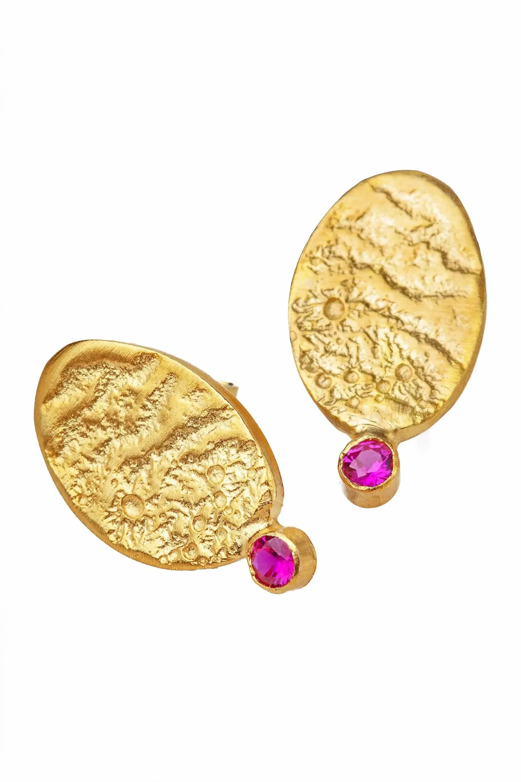 Textured oval gold plated silver earrings